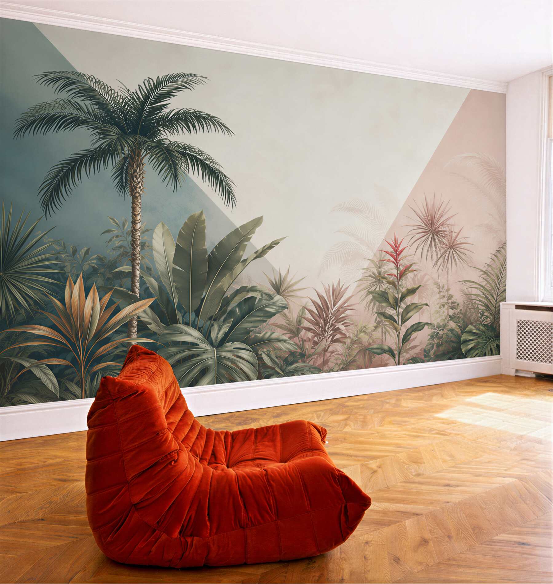 Fototapeta tropikalne rośliny z palmą w pastelowym stylu do salonu?v23