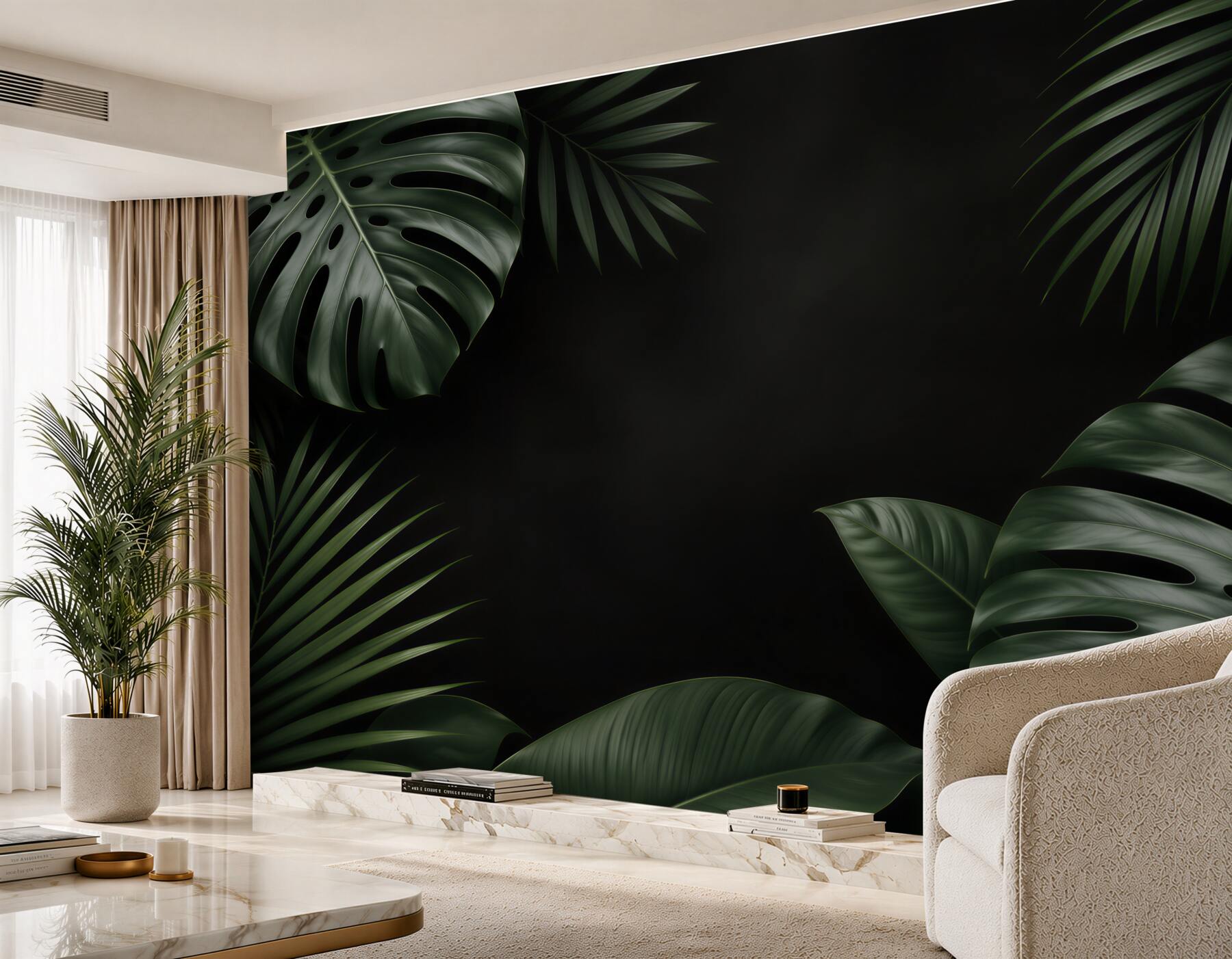 Fototapeta ciemne liście monstery na czarnym tle w stylu urban jungle?v23