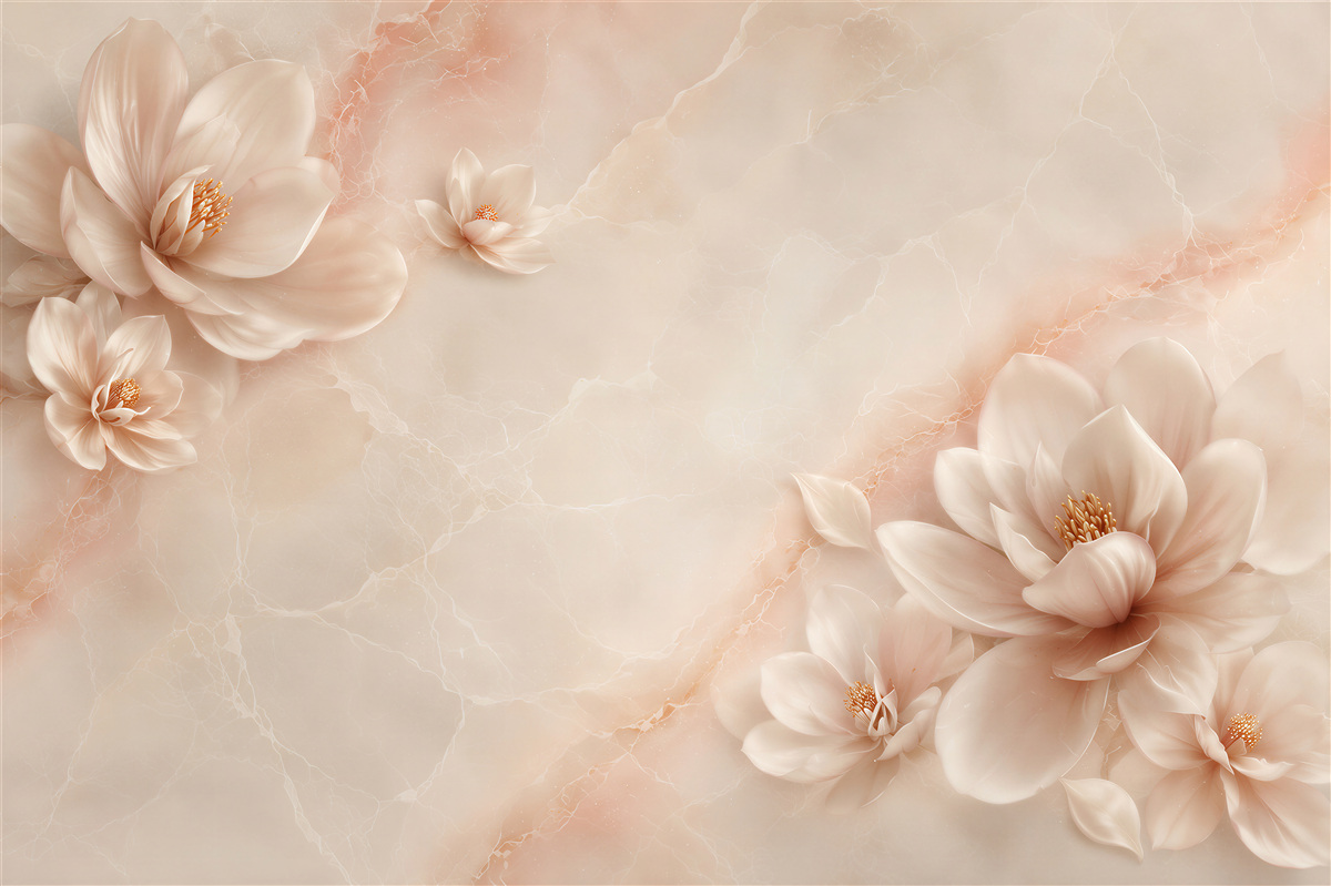 Fototapeta kwiaty magnolii beżowe na marmurowym tle elegancka