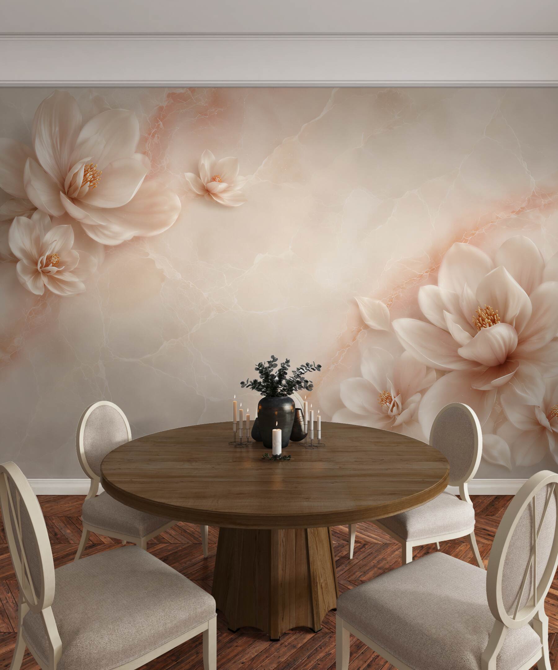 Fototapeta kwiaty magnolii beżowe na marmurowym tle elegancka?v23