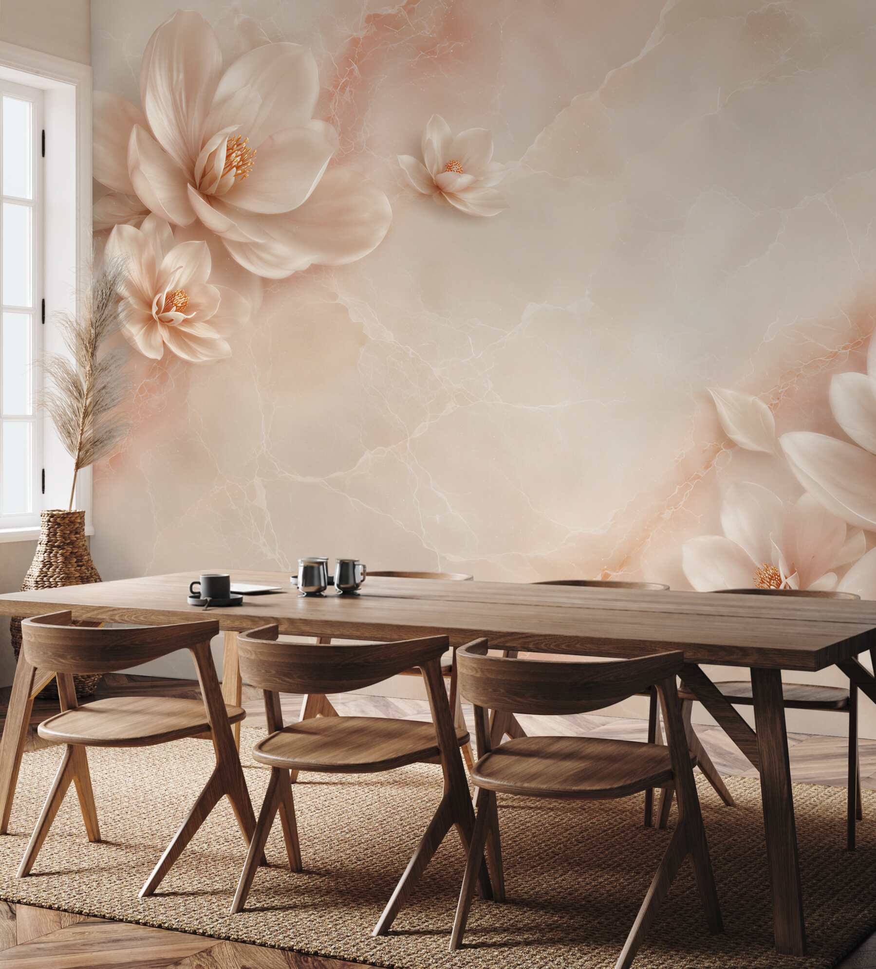 Fototapeta kwiaty magnolii beżowe na marmurowym tle elegancka?v23