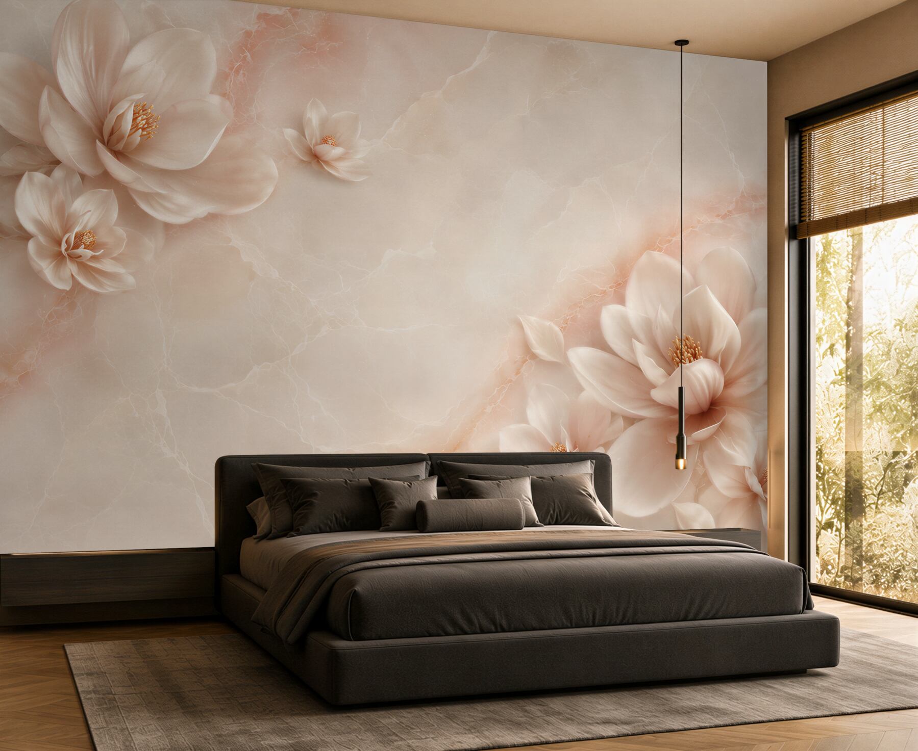 Fototapeta kwiaty magnolii beżowe na marmurowym tle elegancka?v23