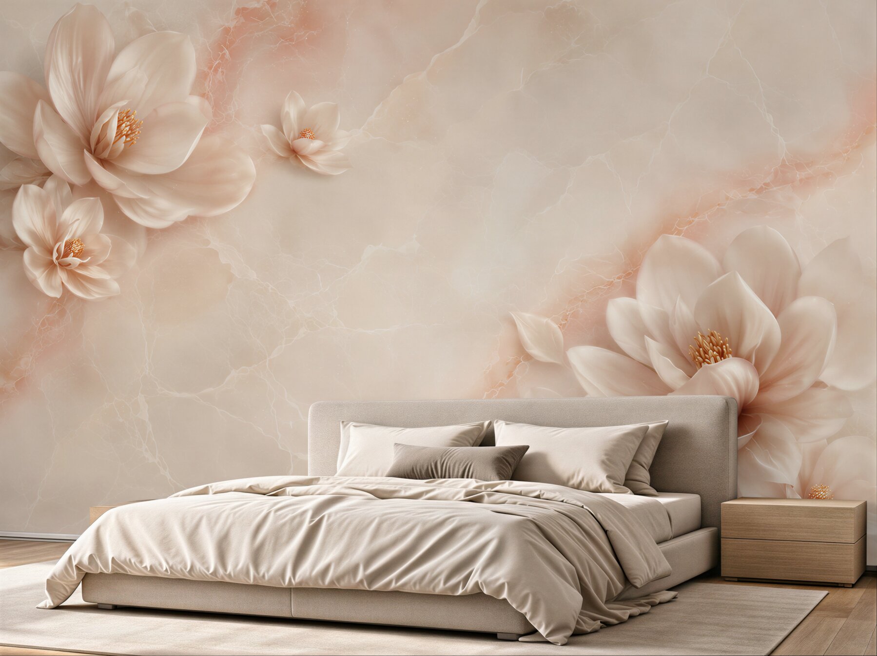 Fototapeta kwiaty magnolii beżowe na marmurowym tle elegancka?v23