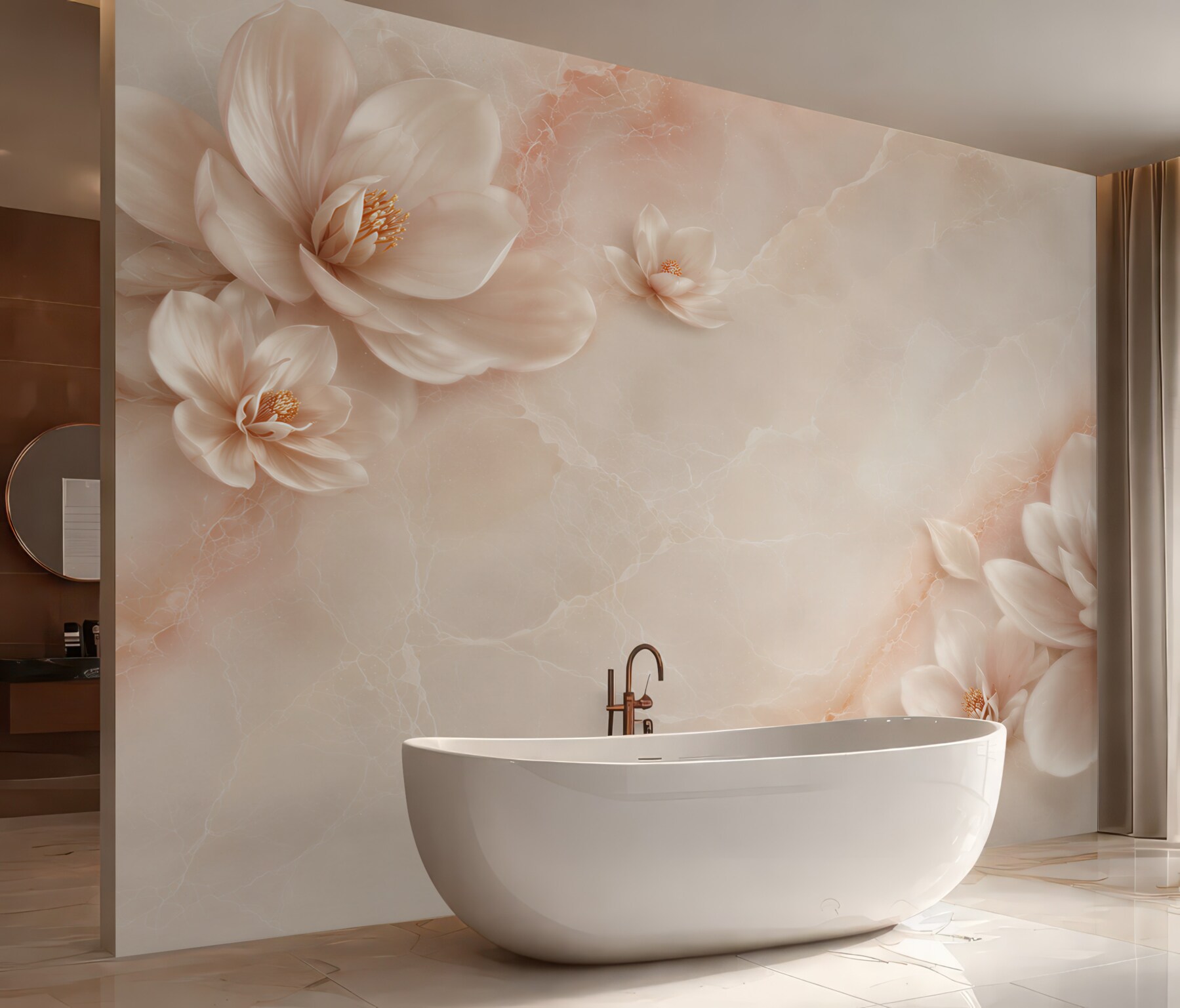 Fototapeta kwiaty magnolii beżowe na marmurowym tle elegancka?v23