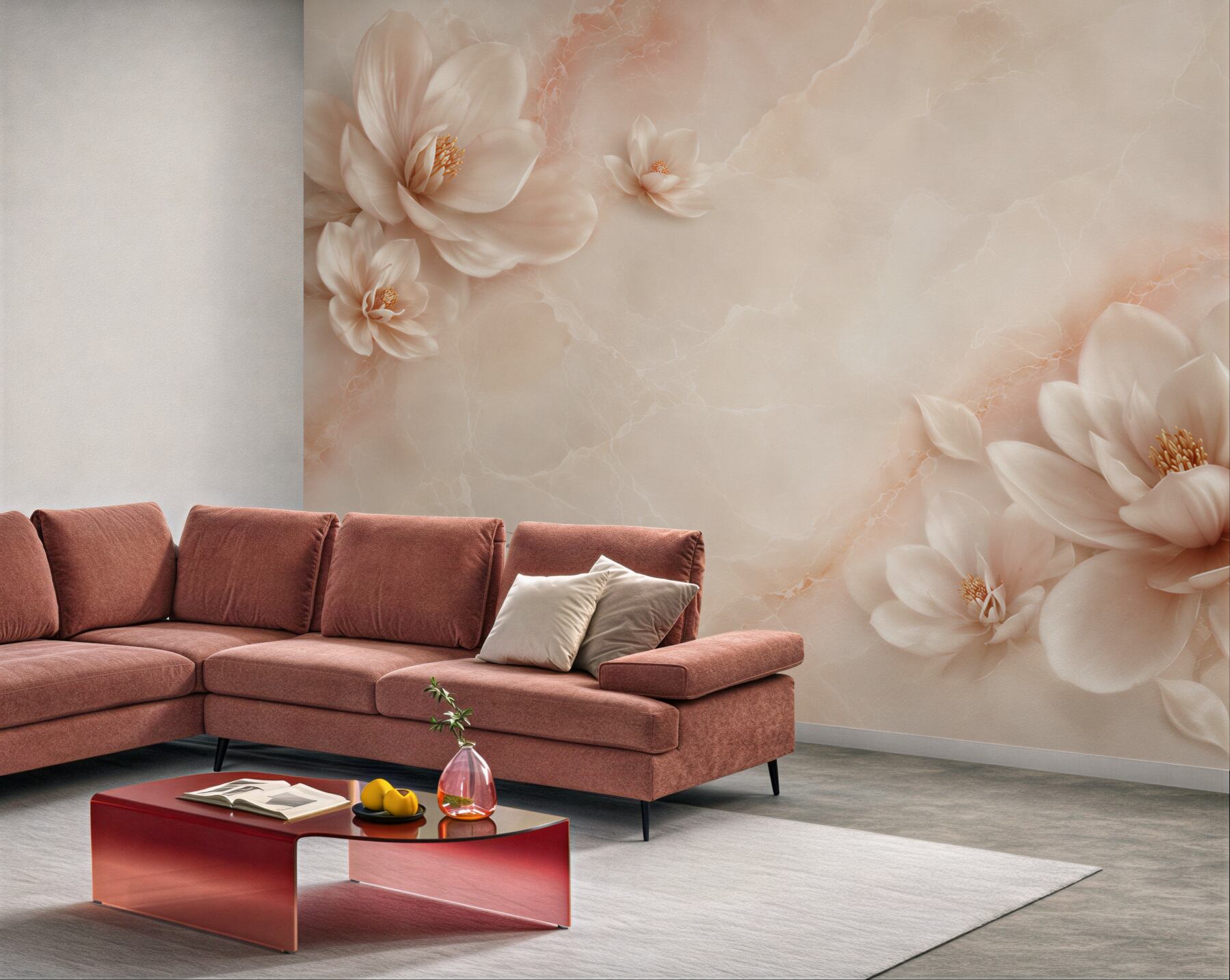 Fototapeta kwiaty magnolii beżowe na marmurowym tle elegancka?v23