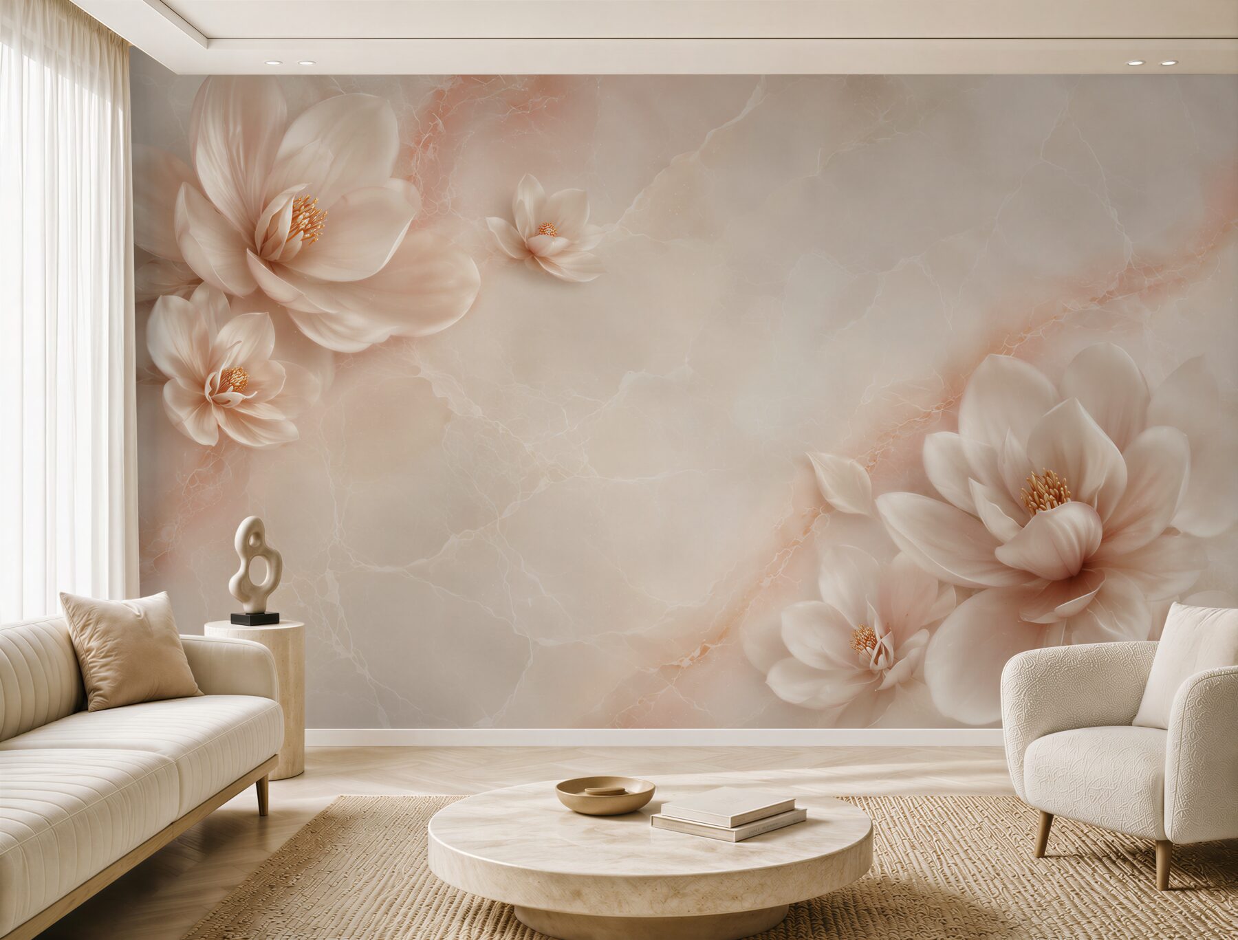 Fototapeta kwiaty magnolii beżowe na marmurowym tle elegancka?v23