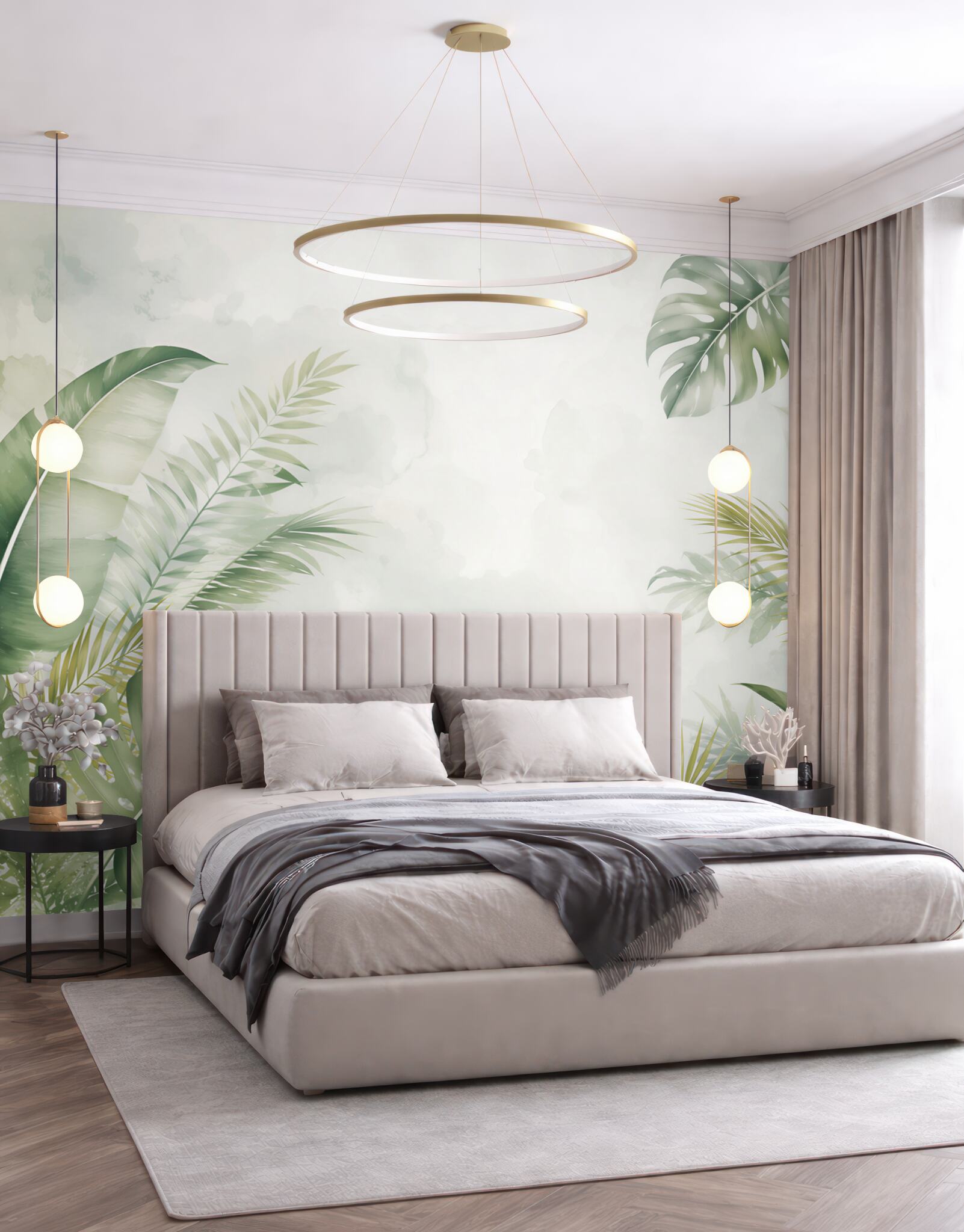 Fototapeta liście tropikalne zielone na jasnym tle w stylu urban jungle?v23