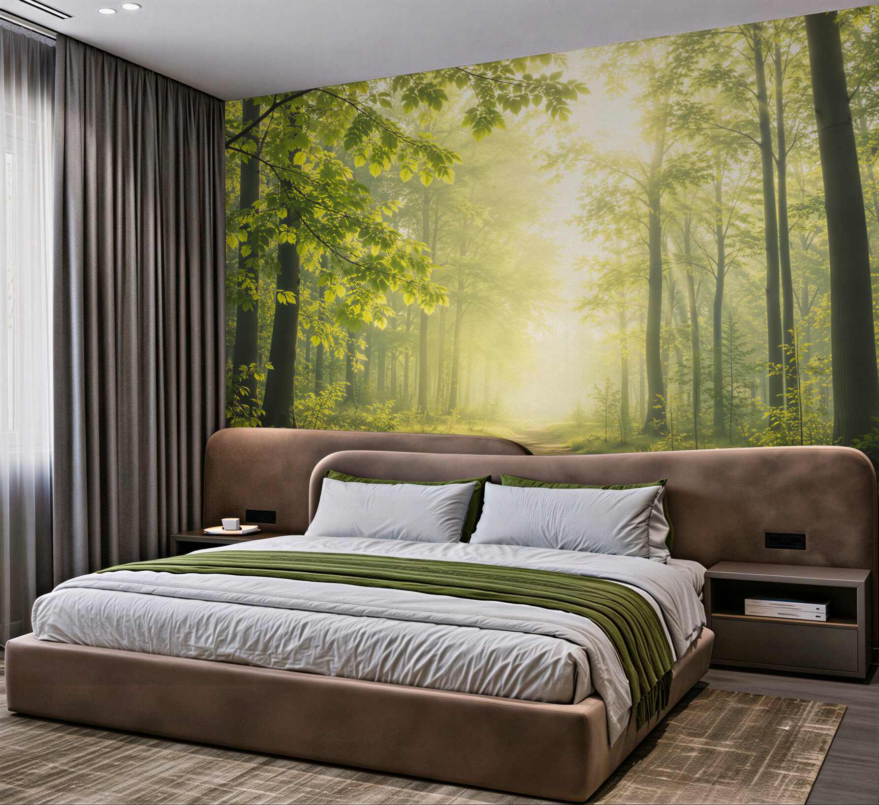 Fototapeta słoneczny las z leśną ścieżką w zielonych naturalnych barwach?v23