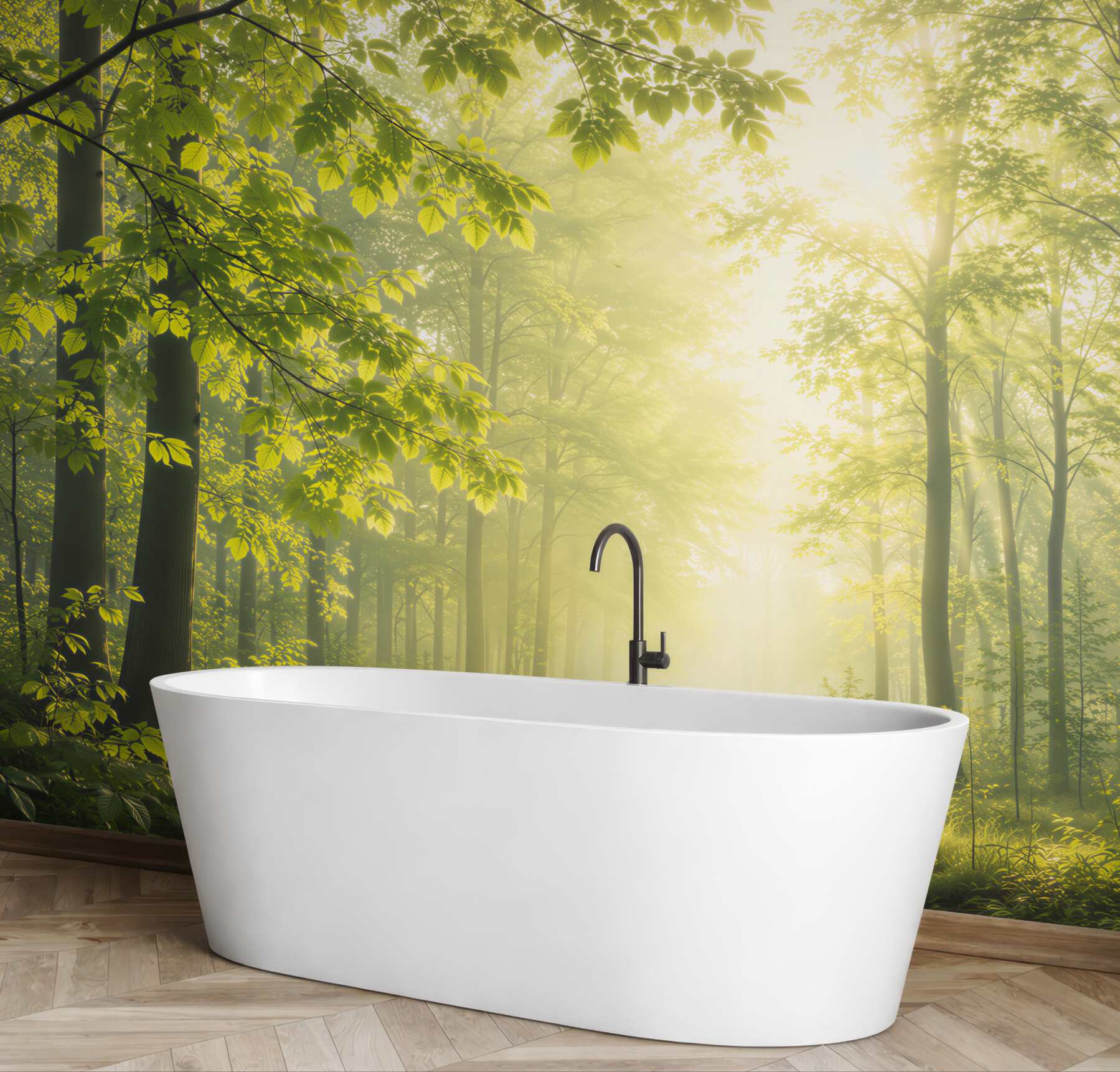 Fototapeta słoneczny las z leśną ścieżką w zielonych naturalnych barwach?v23