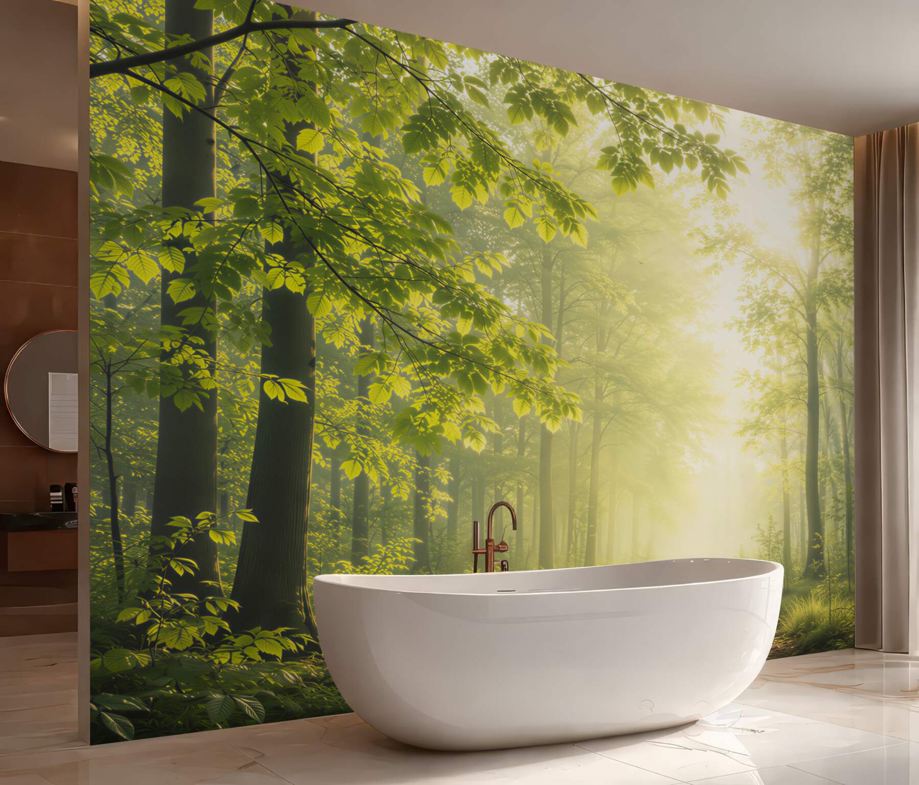 Fototapeta słoneczny las z leśną ścieżką w zielonych naturalnych barwach?v23