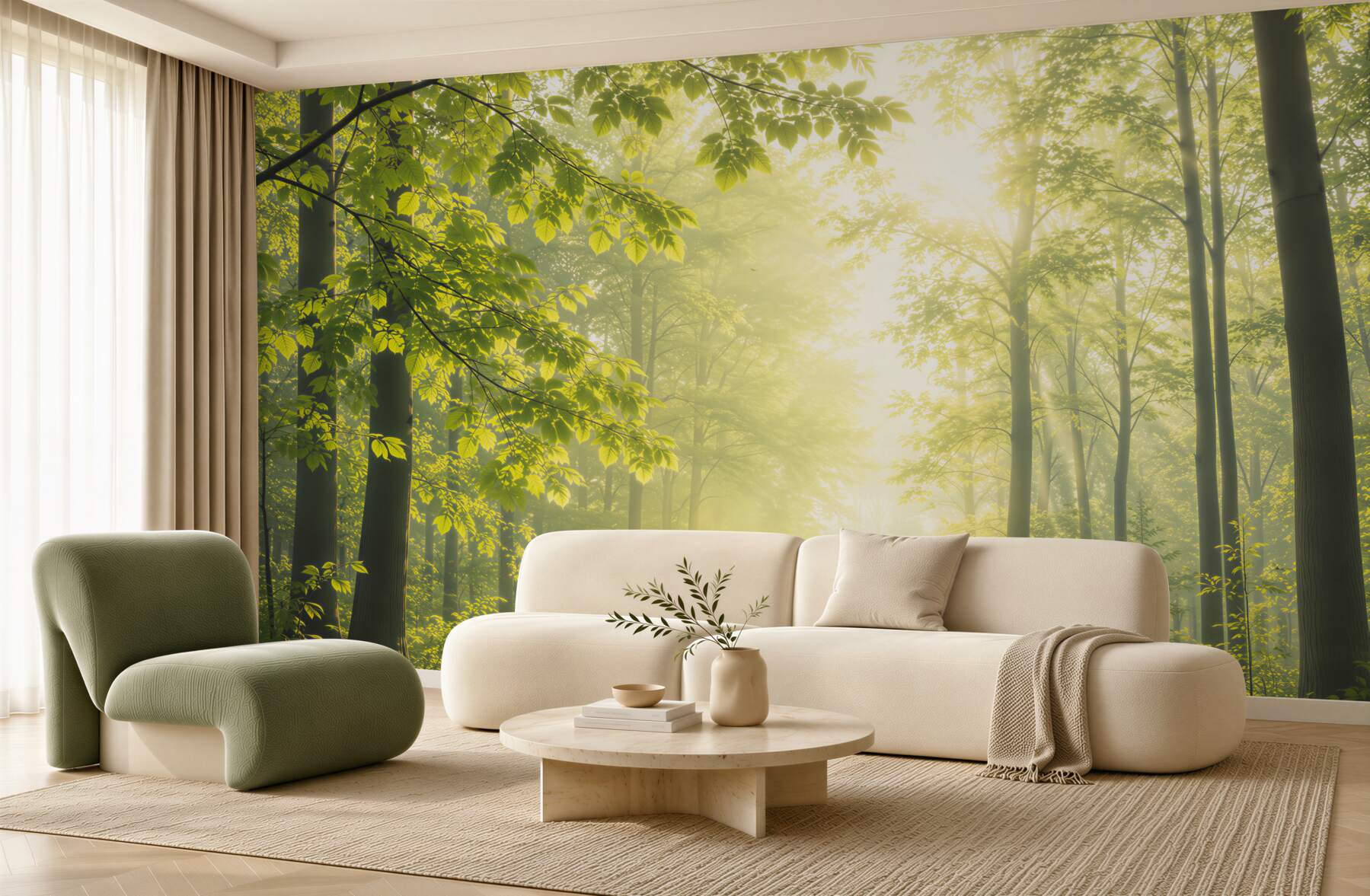 Fototapeta słoneczny las z leśną ścieżką w zielonych naturalnych barwach?v23