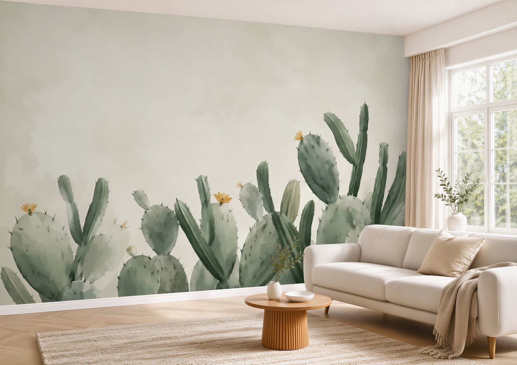 Fototapeta kaktusy akwarelowe zielone w stylu boho?v23