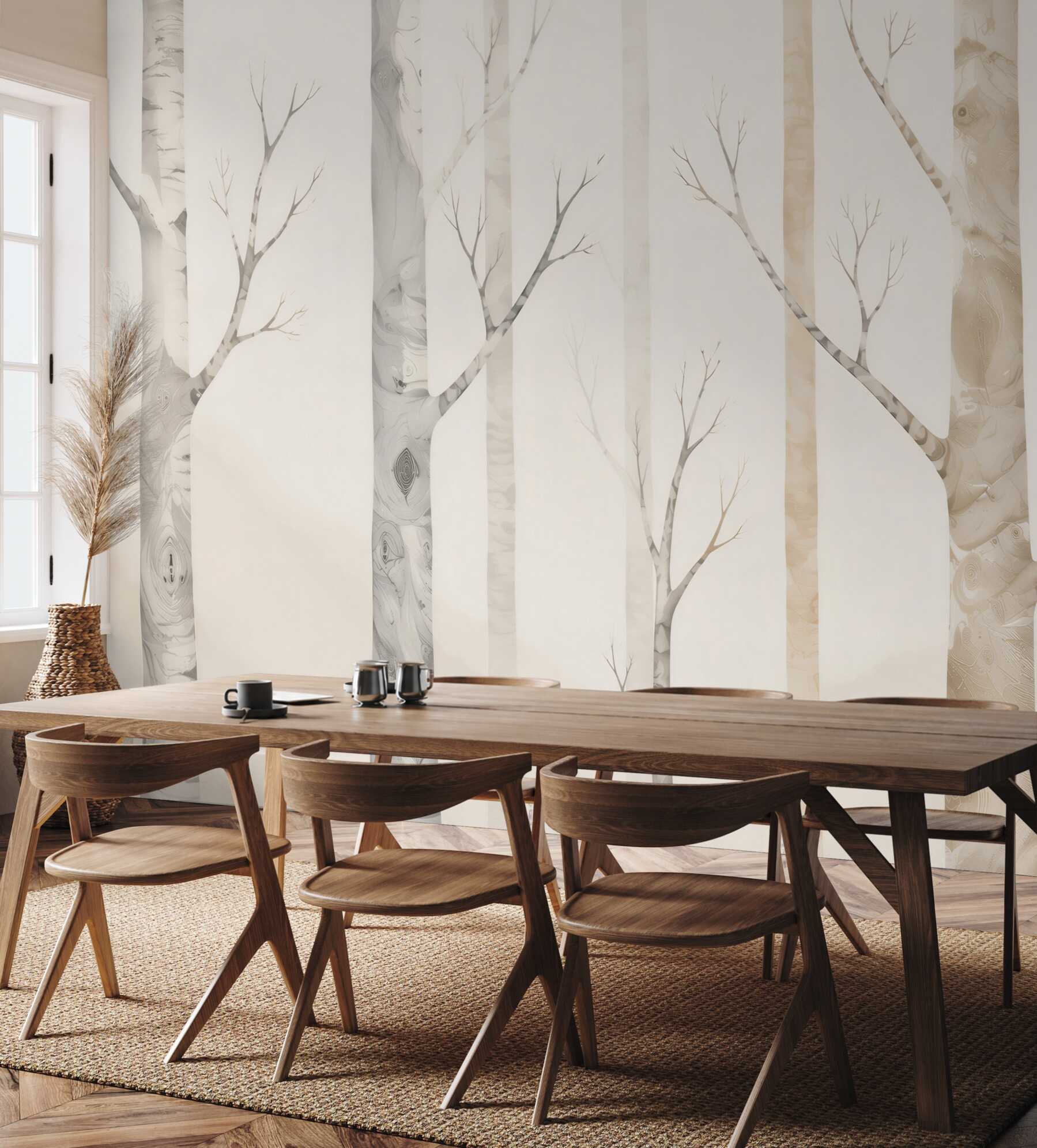 Fototapeta abstrakcyjne brzozy beżowe minimalistyczny las do nowoczesnego wnętrza?v23