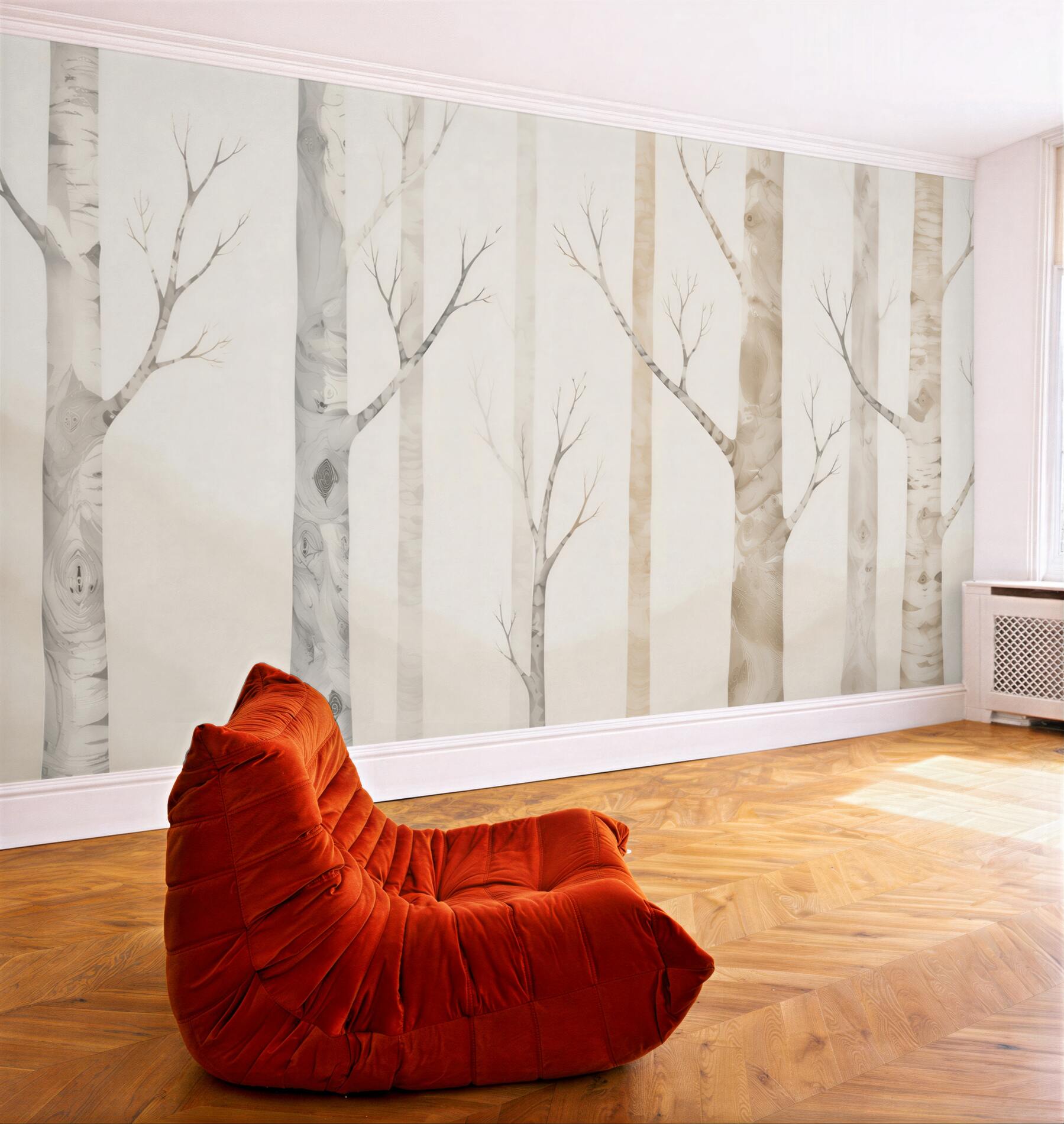 Fototapeta abstrakcyjne brzozy beżowe minimalistyczny las do nowoczesnego wnętrza?v23