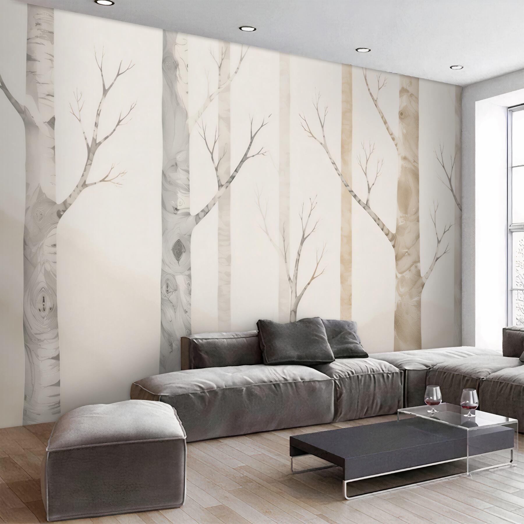 Fototapeta abstrakcyjne brzozy beżowe minimalistyczny las do nowoczesnego wnętrza?v23