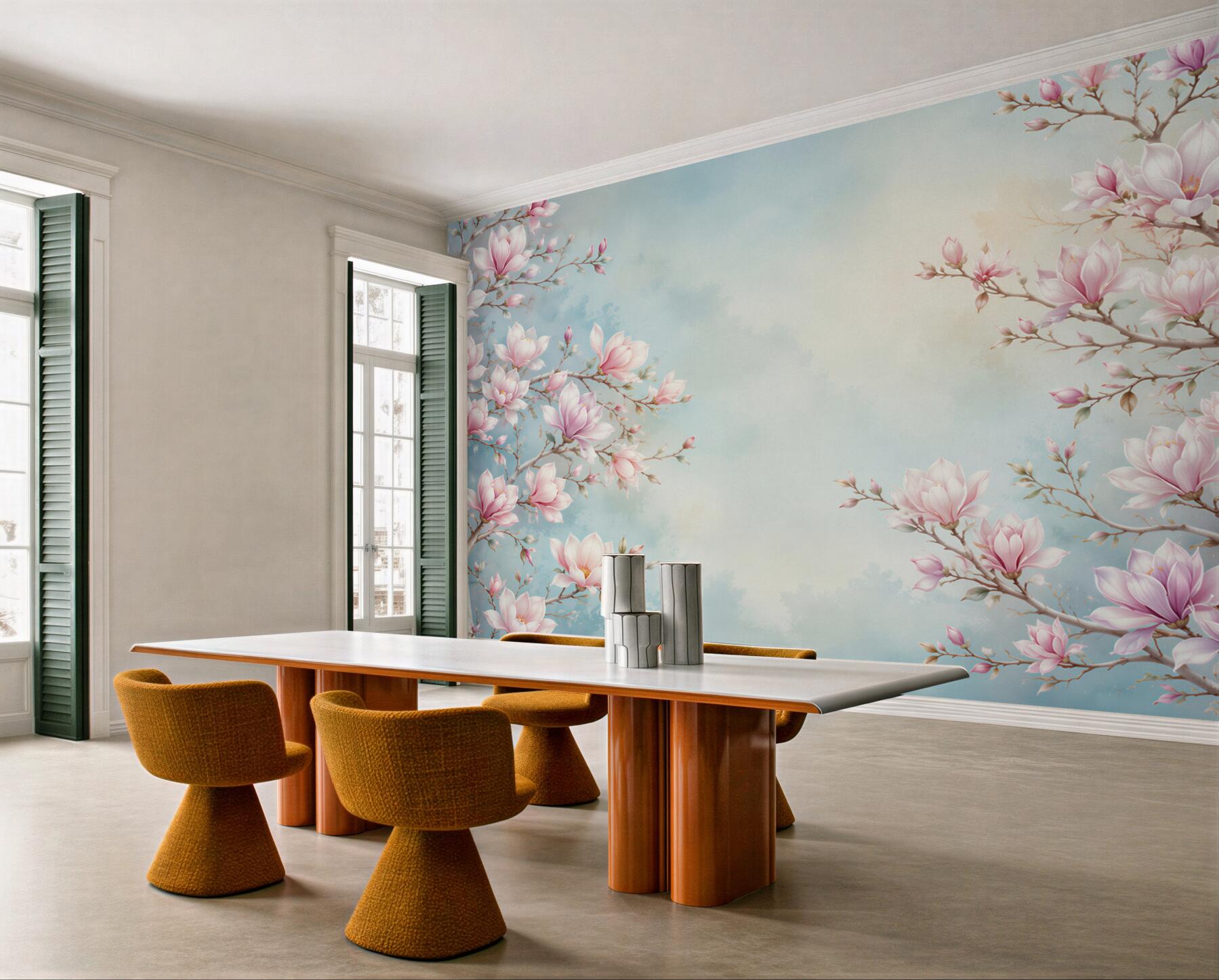 Fototapeta kwitnąca magnolia różowa na błękitnym tle romantyczna?v23