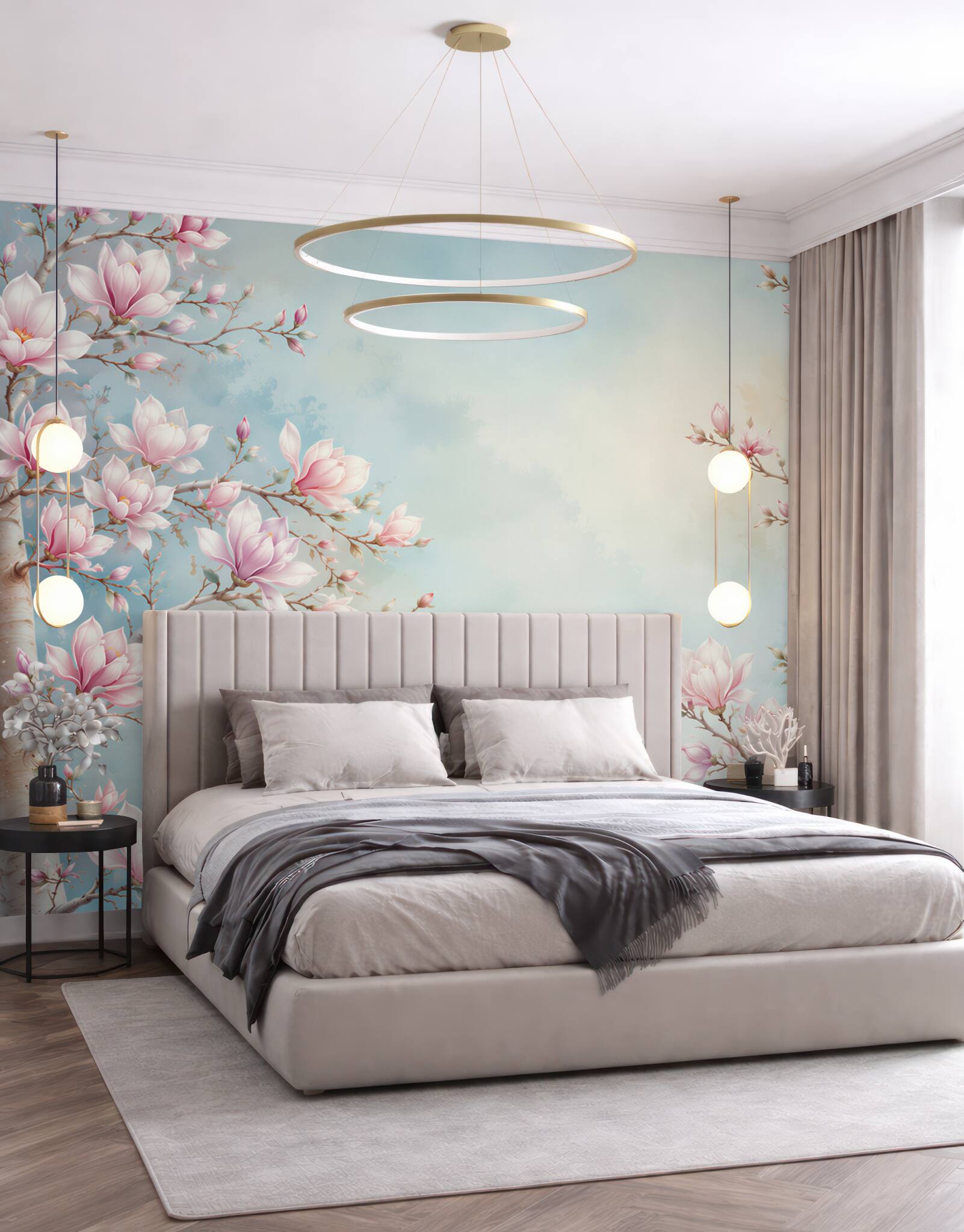Fototapeta kwitnąca magnolia różowa na błękitnym tle romantyczna?v23