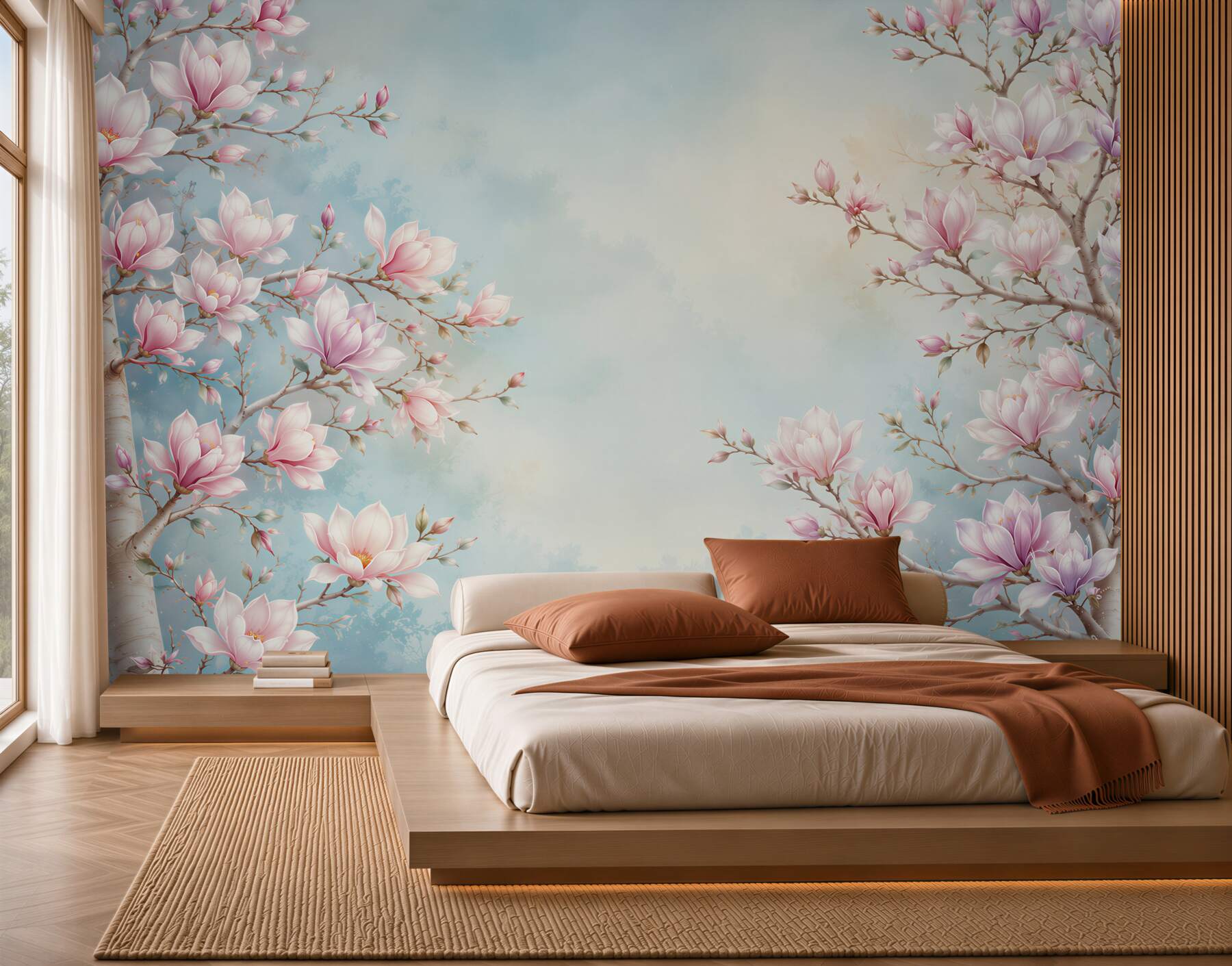 Fototapeta kwitnąca magnolia różowa na błękitnym tle romantyczna?v23
