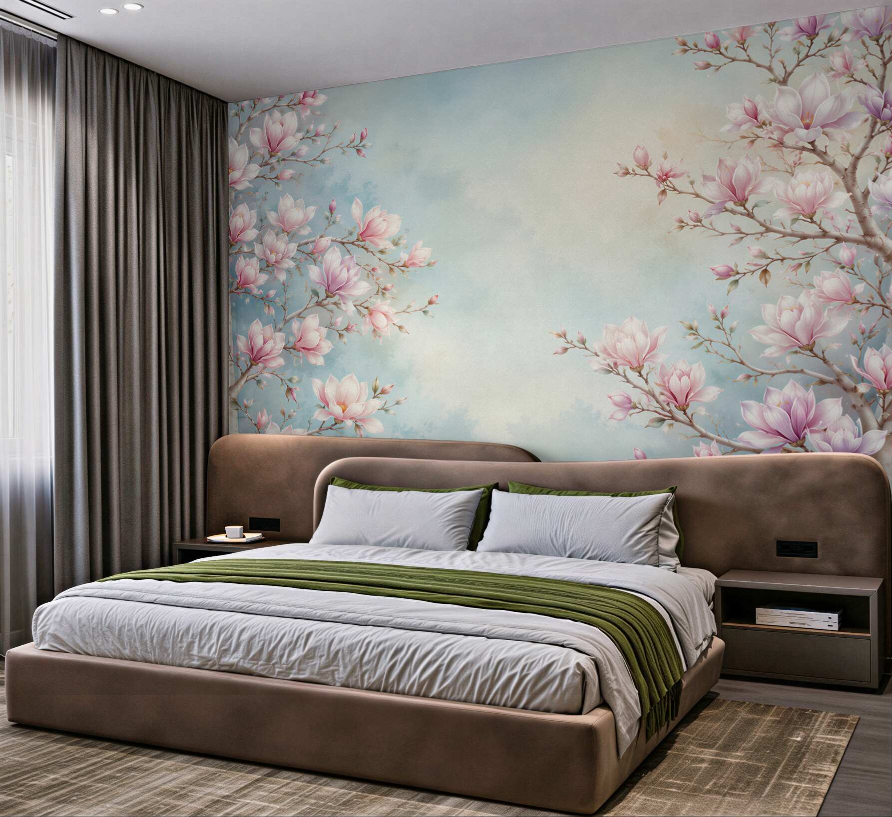 Fototapeta kwitnąca magnolia różowa na błękitnym tle romantyczna?v23