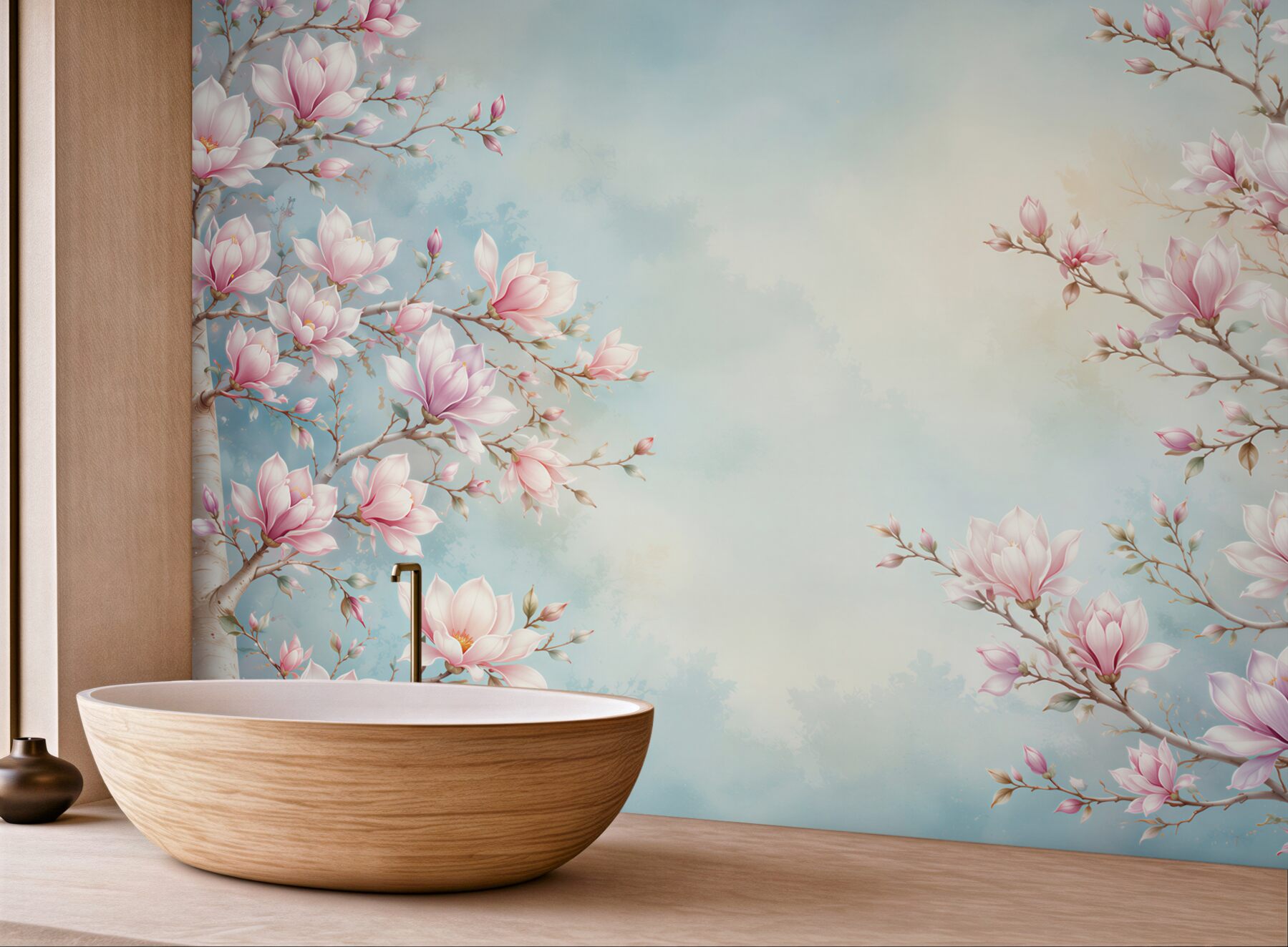 Fototapeta kwitnąca magnolia różowa na błękitnym tle romantyczna?v23
