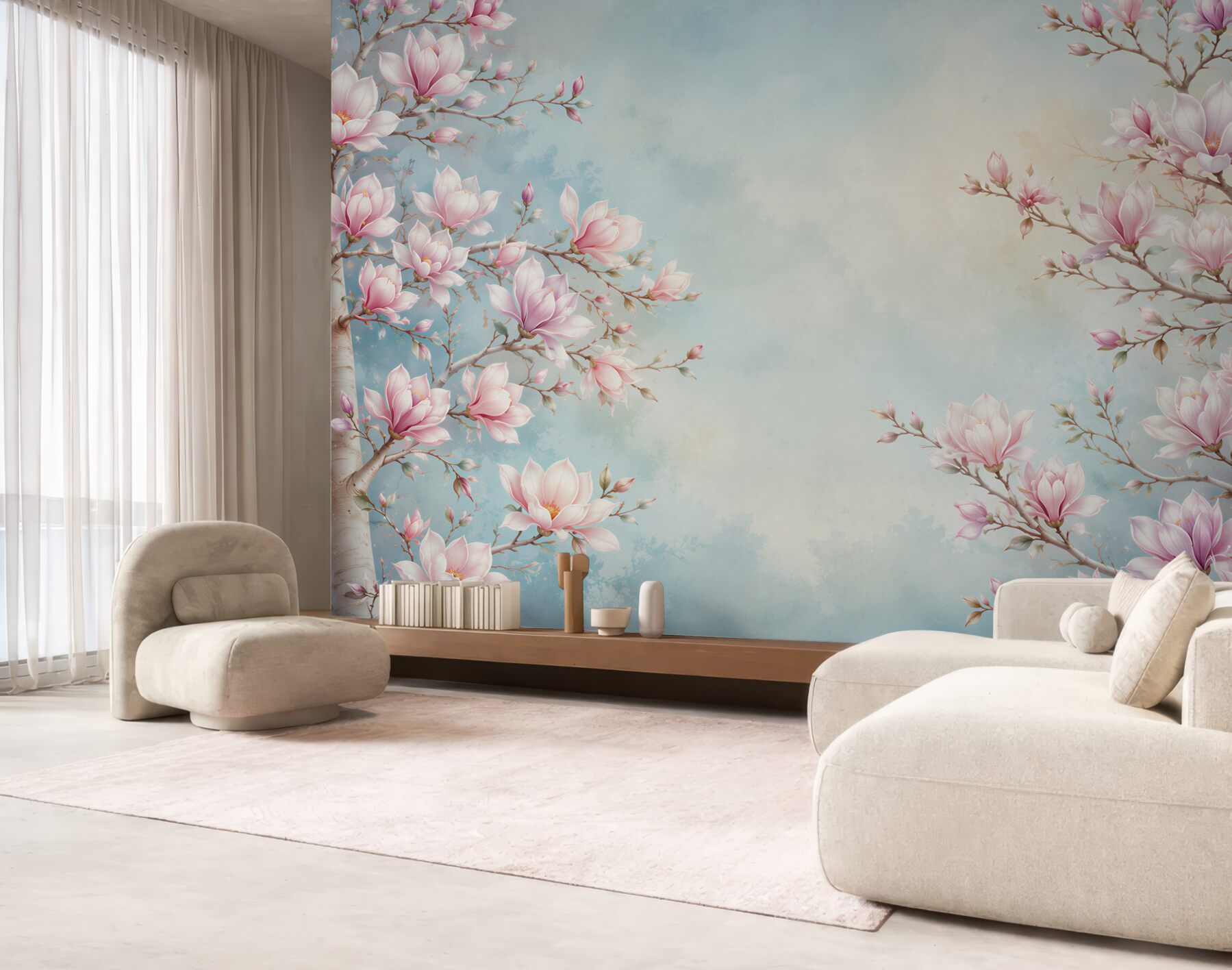 Fototapeta kwitnąca magnolia różowa na błękitnym tle romantyczna?v23