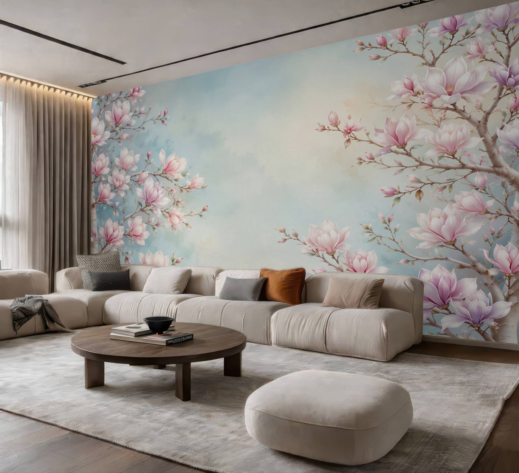 Fototapeta kwitnąca magnolia różowa na błękitnym tle romantyczna?v23