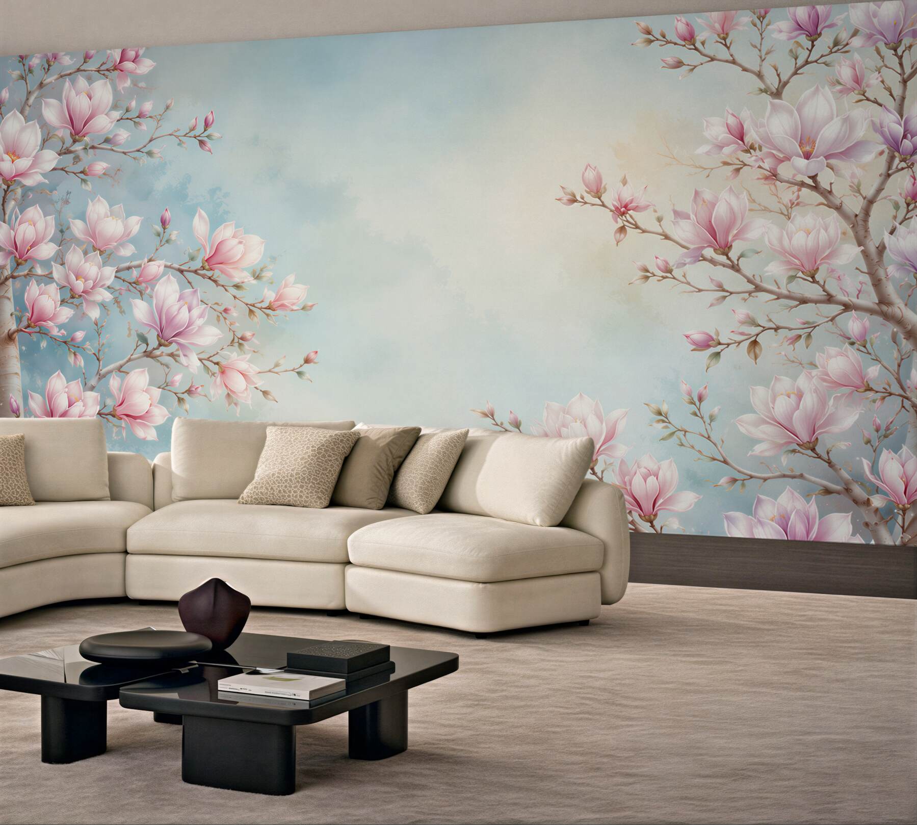 Fototapeta kwitnąca magnolia różowa na błękitnym tle romantyczna?v23