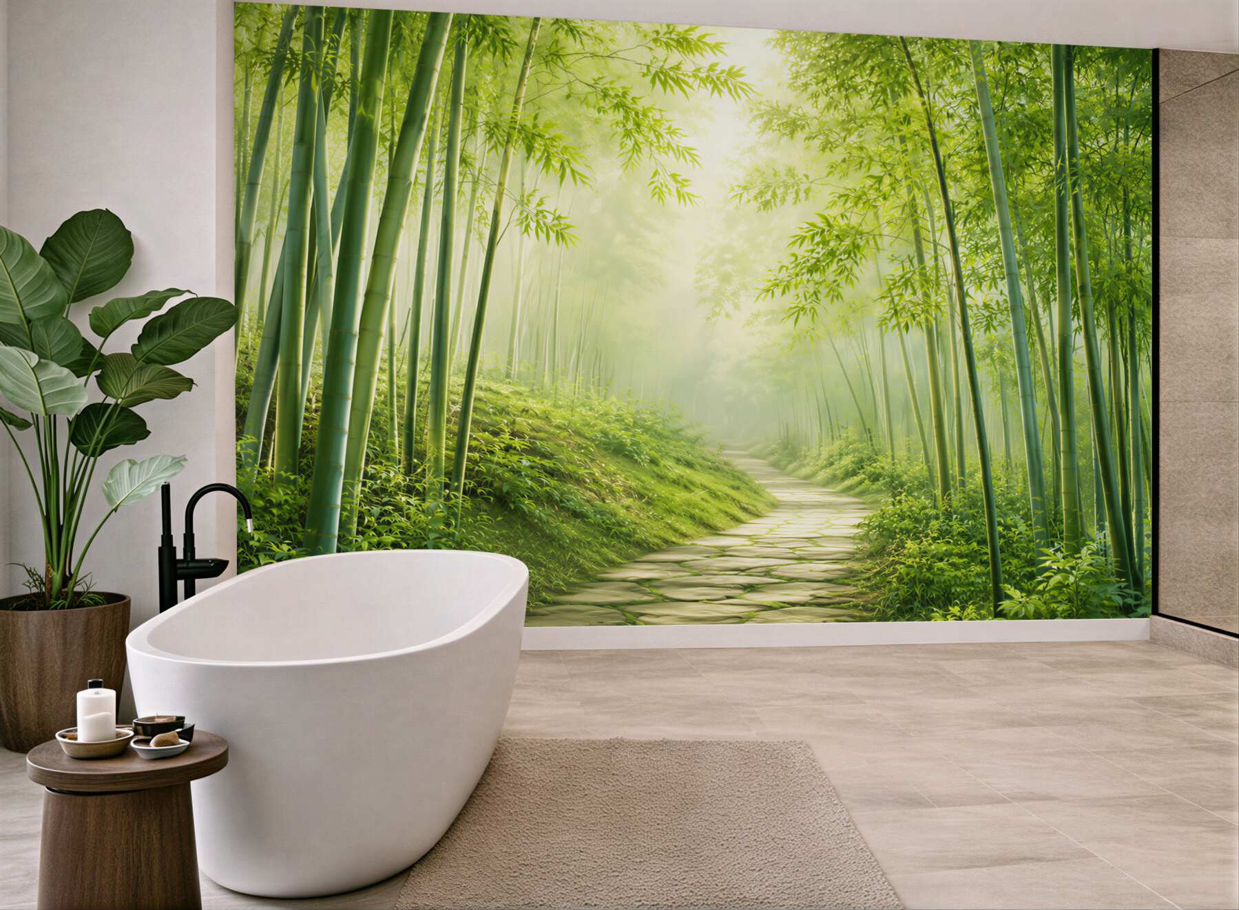 Fototapeta bambusowy las z kamienną ścieżką zielona relaksująca?v23