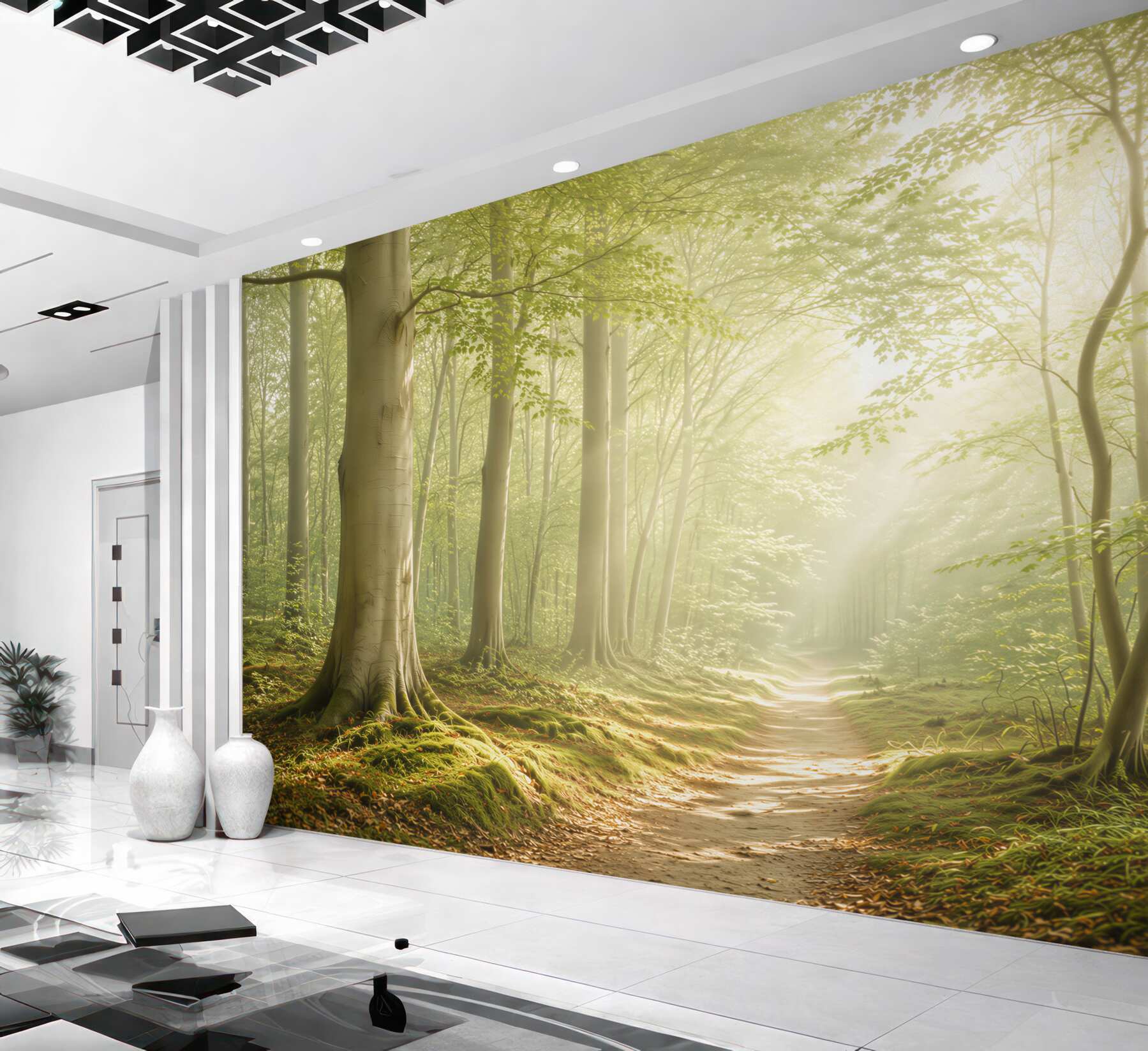 Fototapeta leśna ścieżka w promieniach słońca zielona naturalna?v23