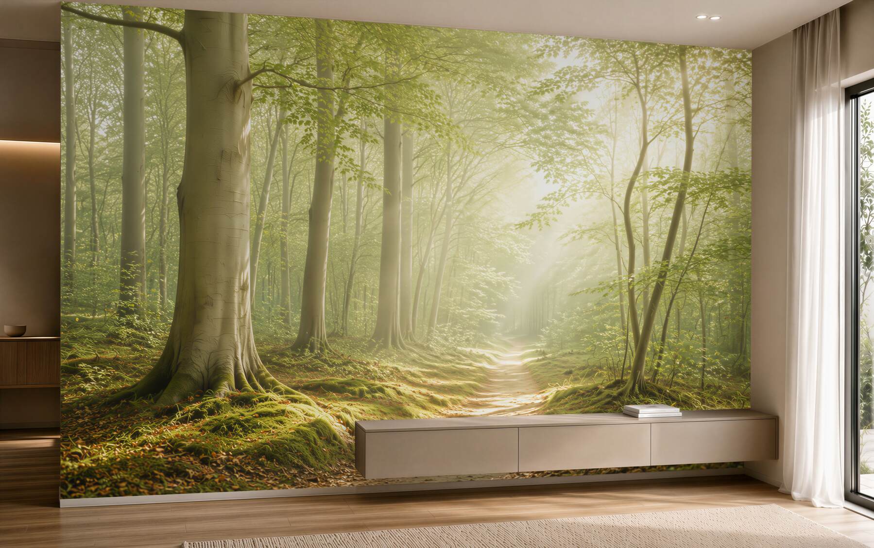 Fototapeta leśna ścieżka w promieniach słońca zielona naturalna?v23