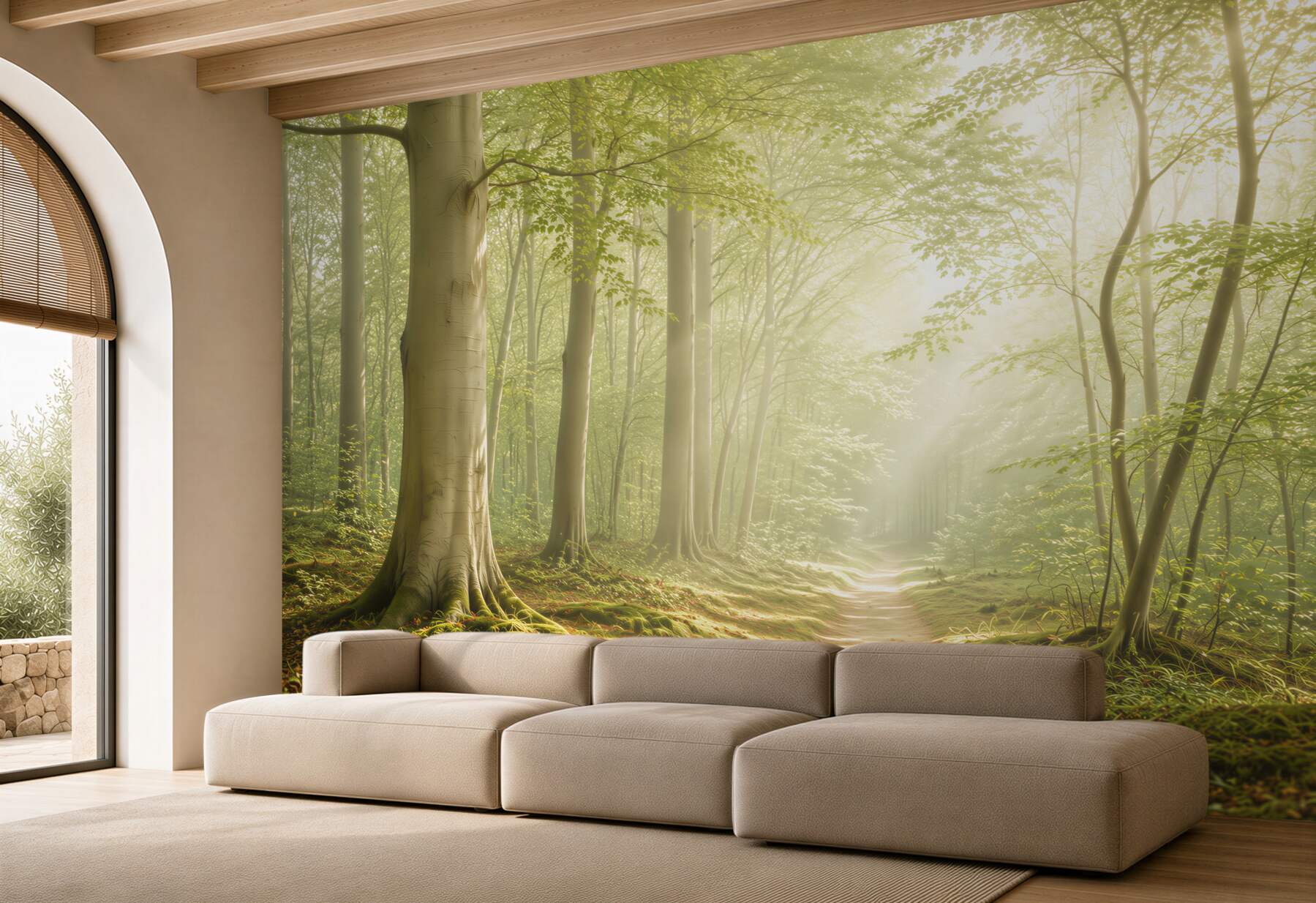 Fototapeta leśna ścieżka w promieniach słońca zielona naturalna?v23