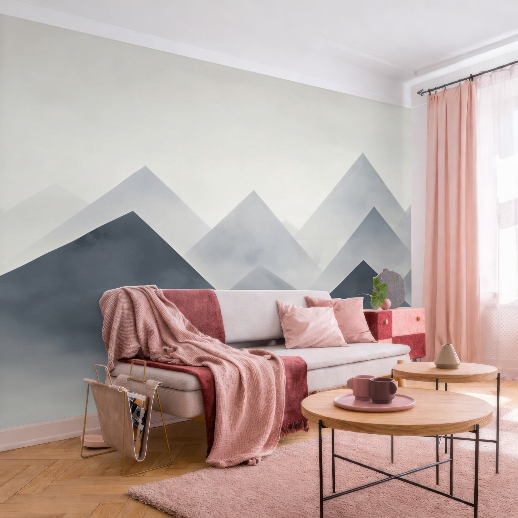 Fototapeta geometryczne góry we mgle szaro beżowe nowoczesne?v23