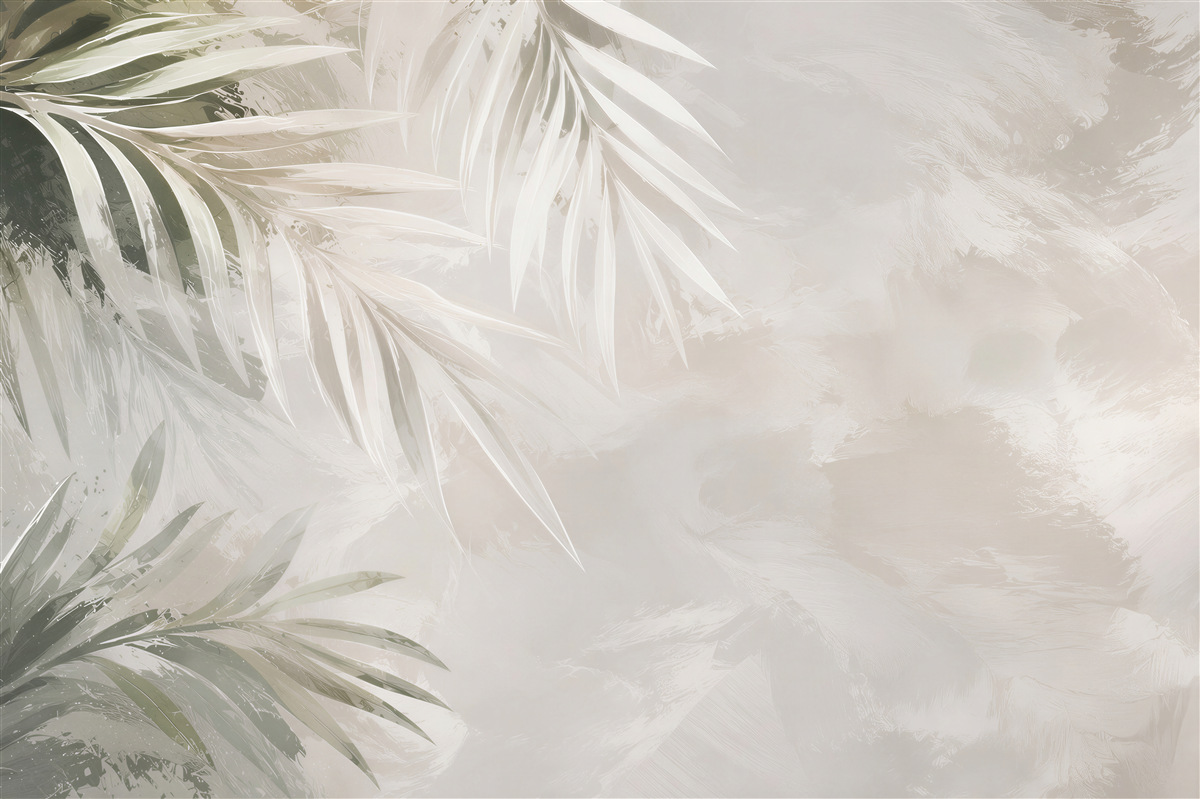 Fototapeta jasne liście palmowe beżowo szare w subtelnym stylu tropical