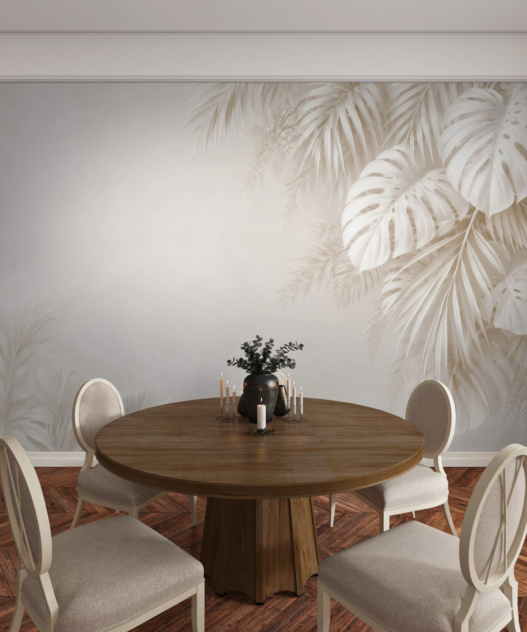 Fototapeta beżowe liście monstery i palm w eleganckim tropikalnym stylu?v23