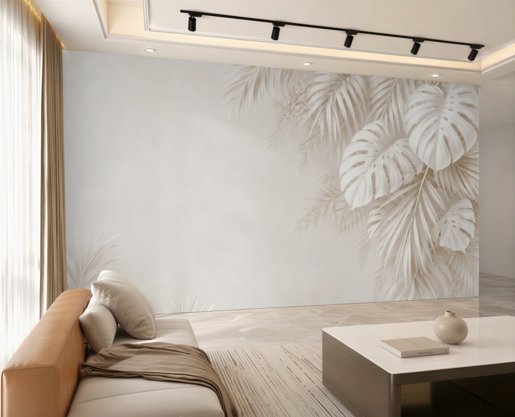 Fototapeta beżowe liście monstery i palm w eleganckim tropikalnym stylu?v23