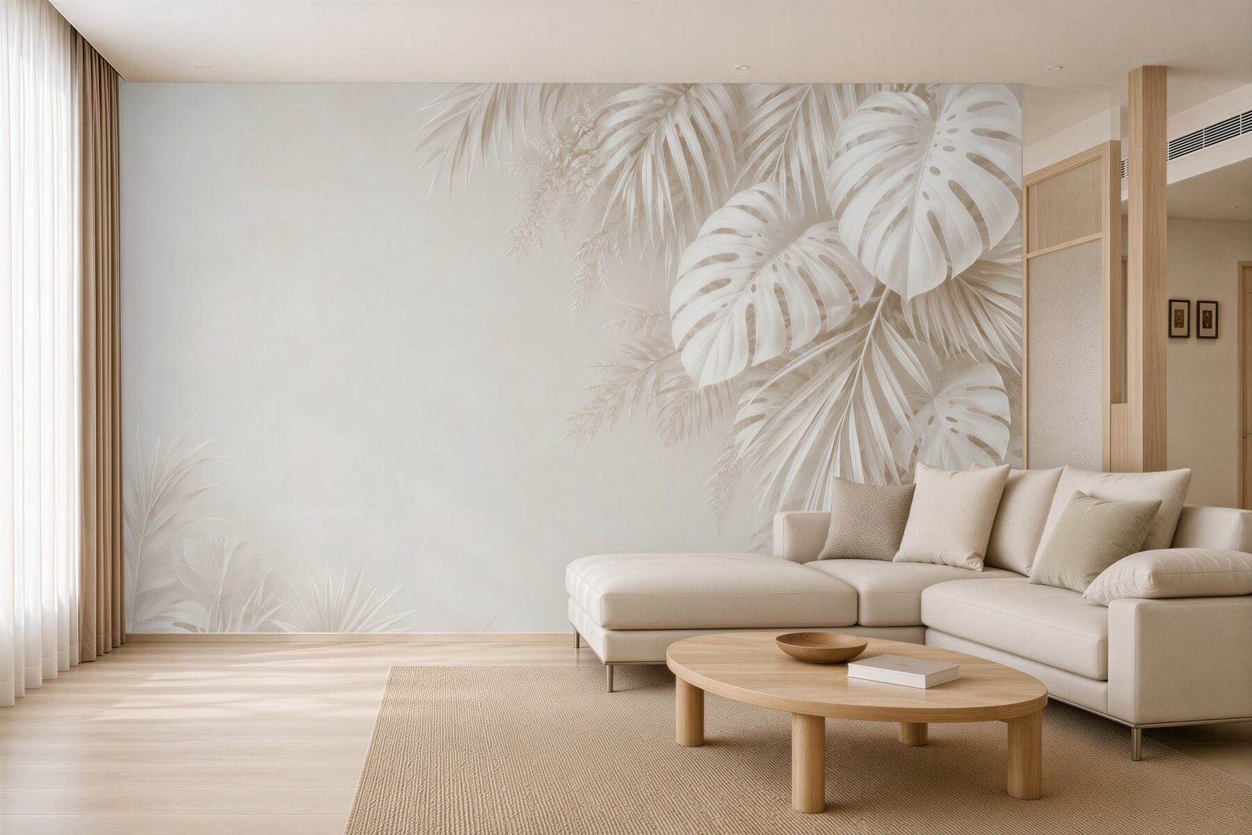 Fototapeta beżowe liście monstery i palm w eleganckim tropikalnym stylu?v23