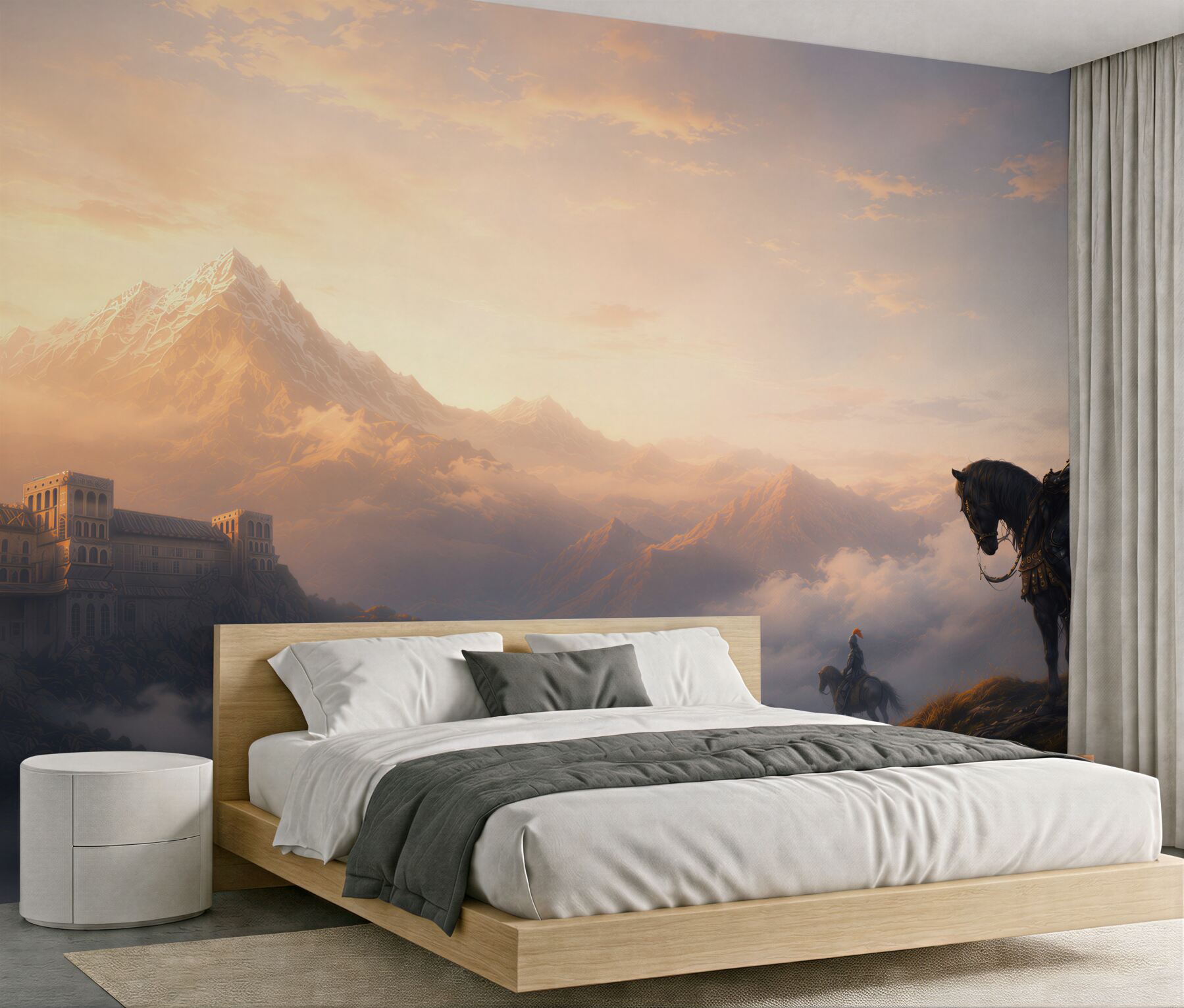 Fototapeta rycerze na koniach w górskiej krainie fantasy o świcie?v23