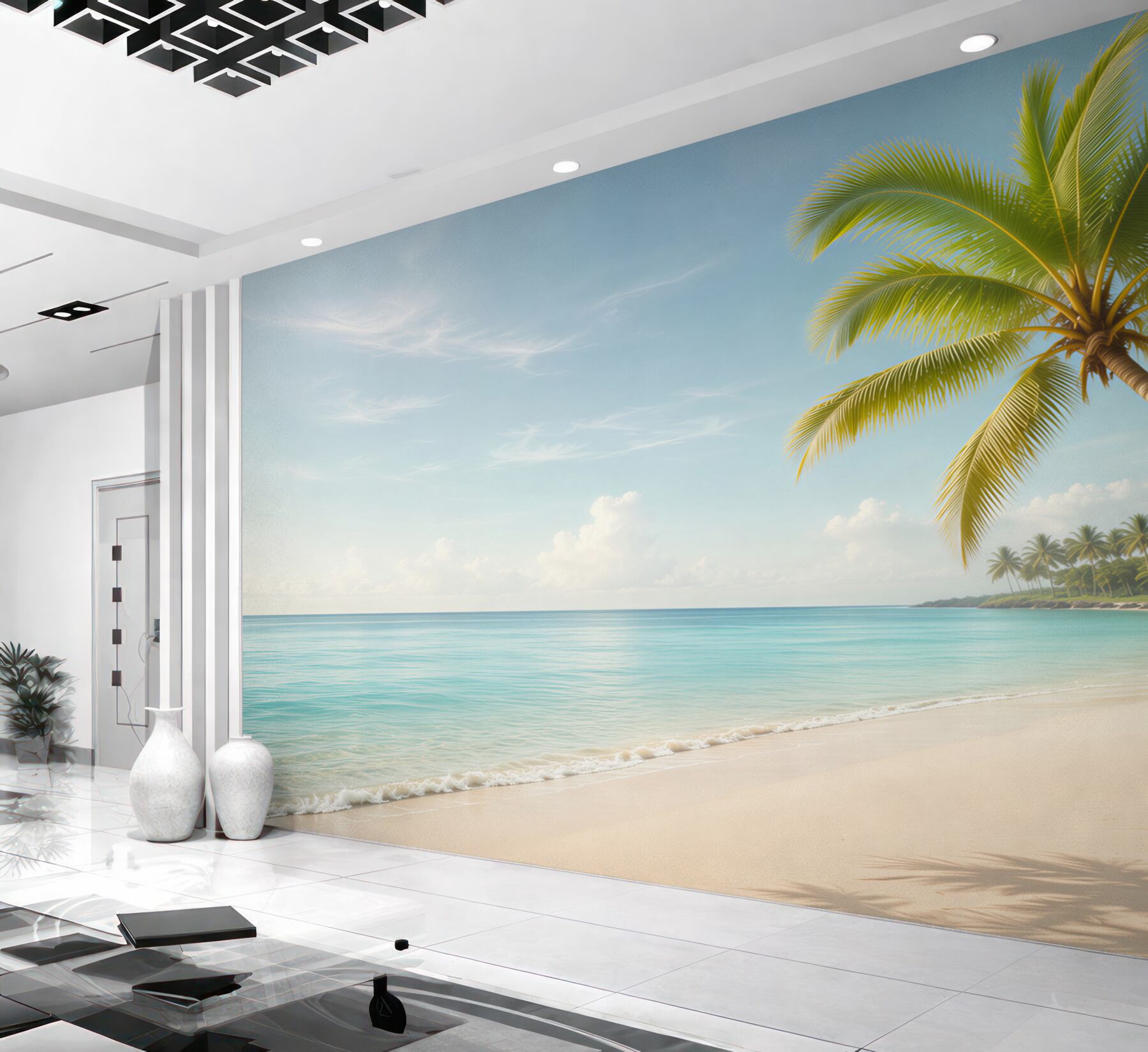 Fototapeta rajska plaża z palmą i turkusowym morzem?v23