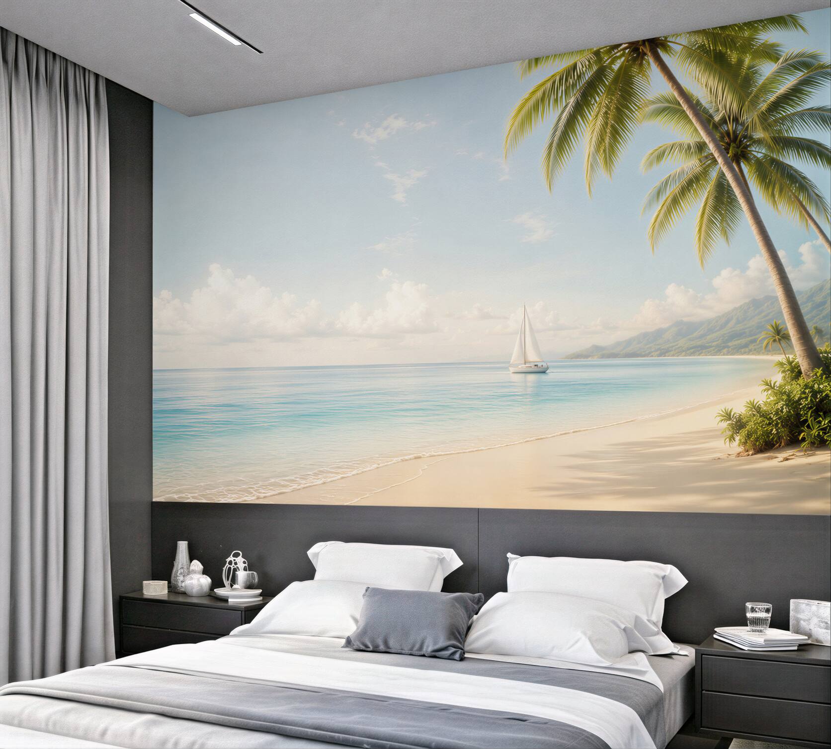 Fototapeta żaglówka na spokojnym morzu przy tropikalnej plaży?v23