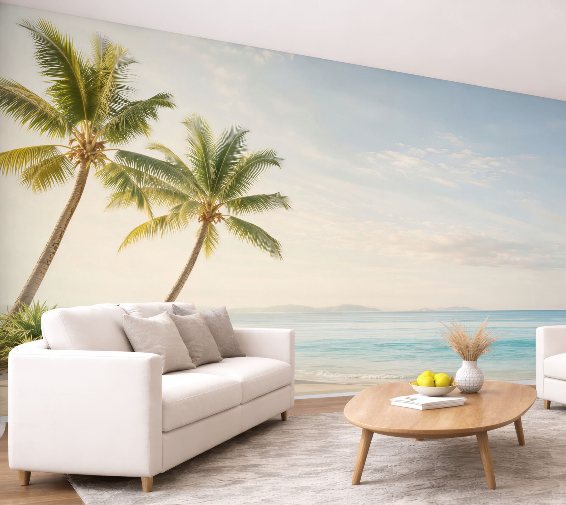 Fototapeta spokojna plaża z palmami i błękitnym morzem o poranku?v23