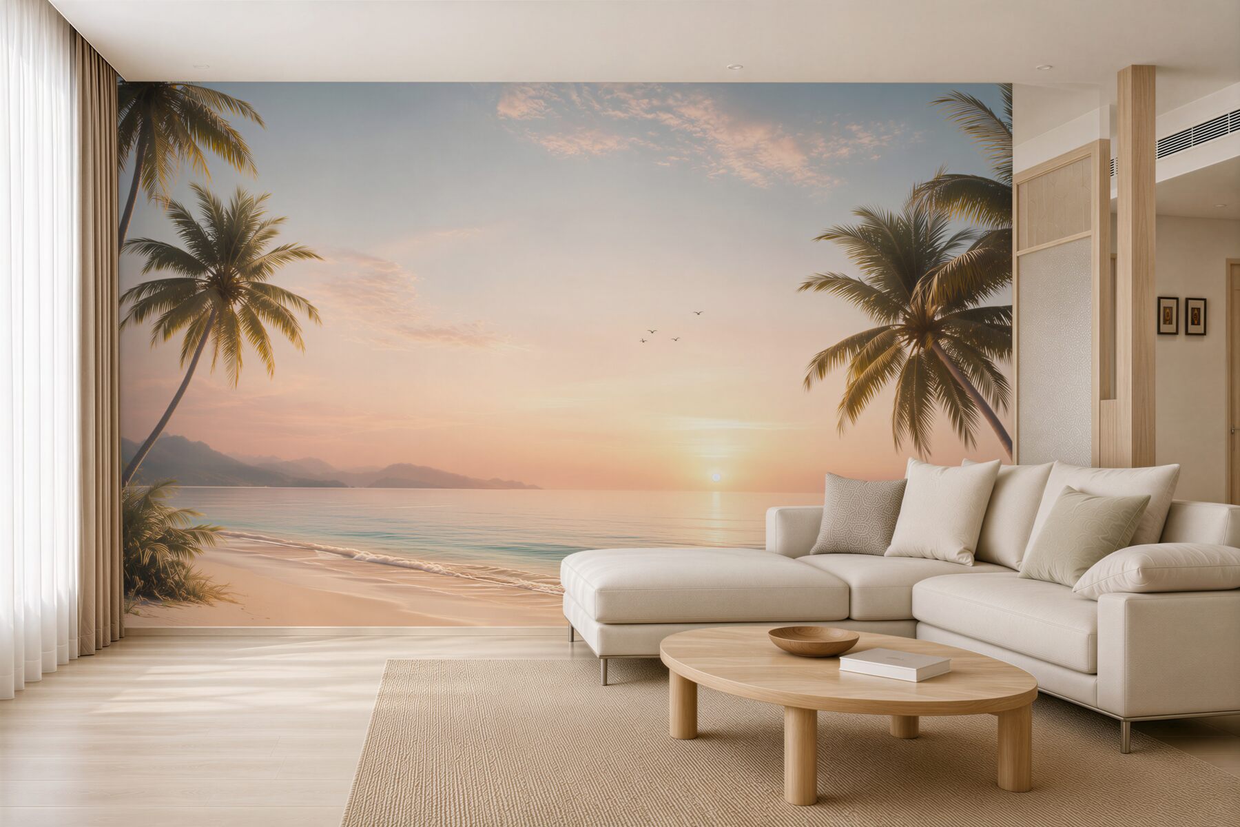 Fototapeta tropikalna plaża z palmami o zachodzie słońca spokojny pejzaż?v23