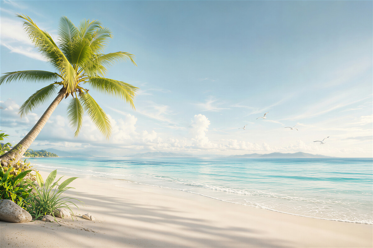 Fototapeta tropikalna plaża z palmą i turkusowym morzem
