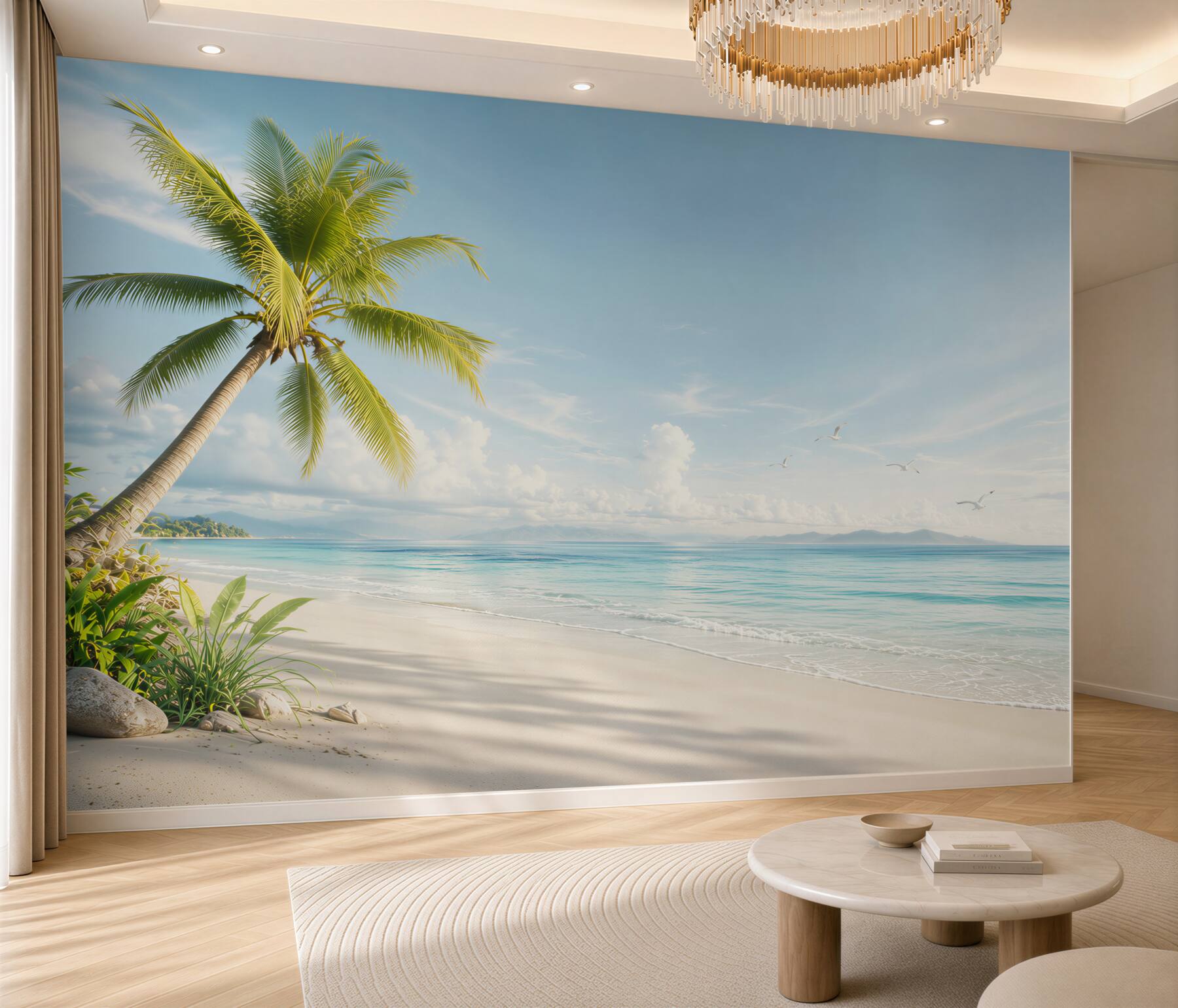 Fototapeta tropikalna plaża z palmą i turkusowym morzem?v23
