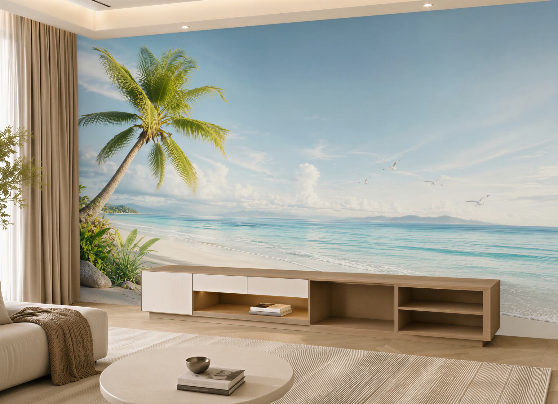 Fototapeta tropikalna plaża z palmą i turkusowym morzem?v23