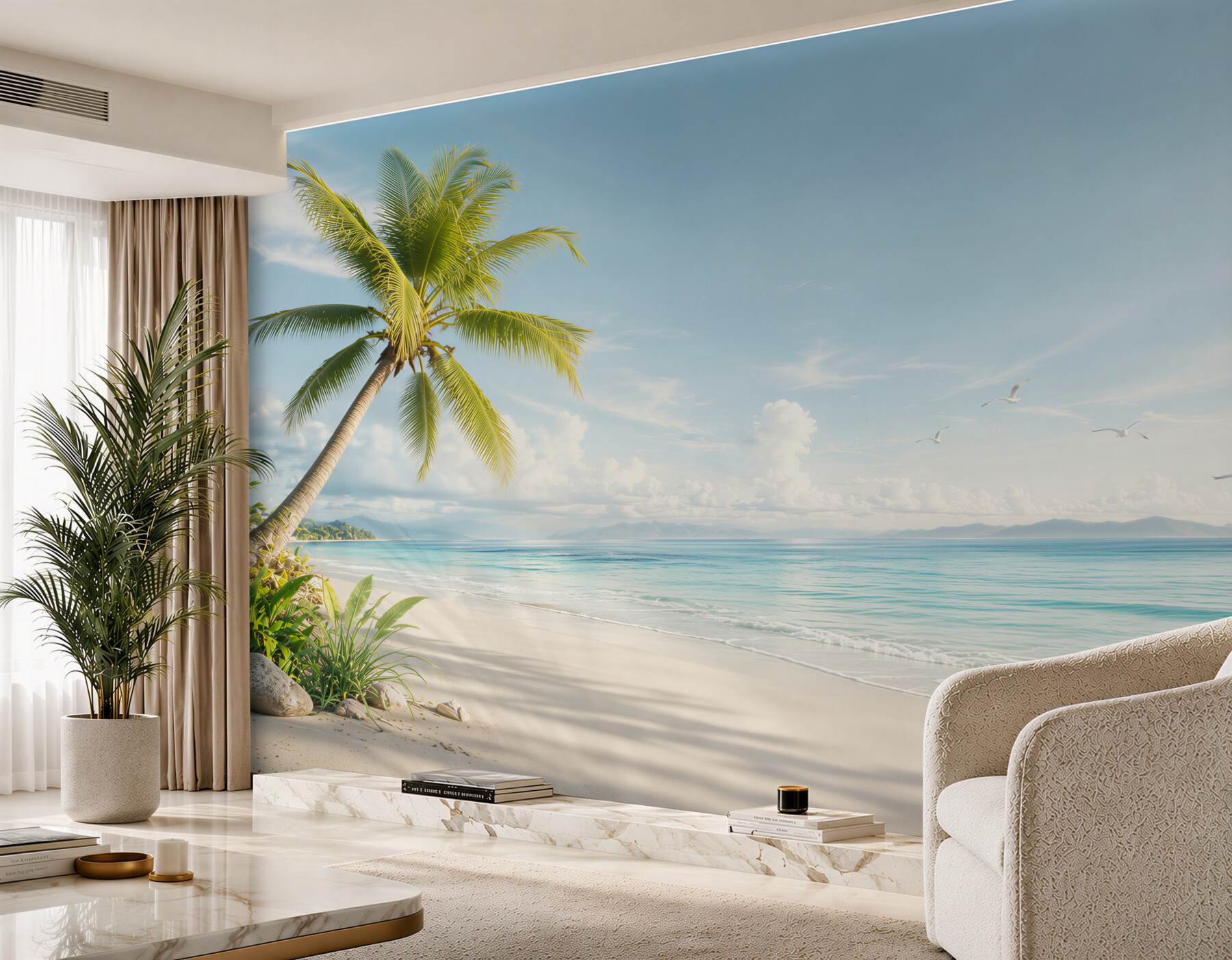 Fototapeta tropikalna plaża z palmą i turkusowym morzem?v23