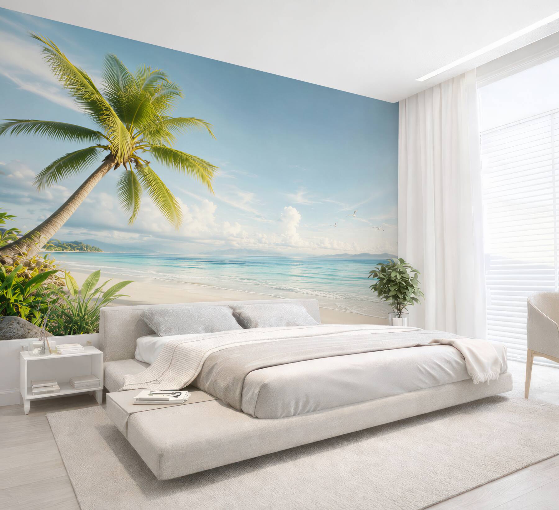 Fototapeta tropikalna plaża z palmą i turkusowym morzem?v23
