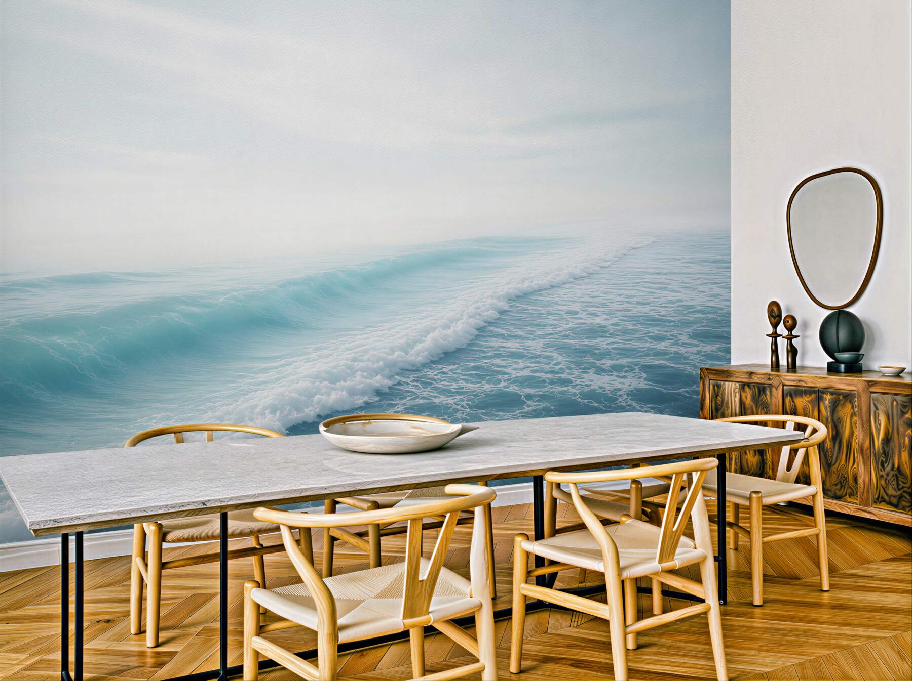 Fototapeta spokojne fale oceanu pastelowy błękit do sypialni?v23
