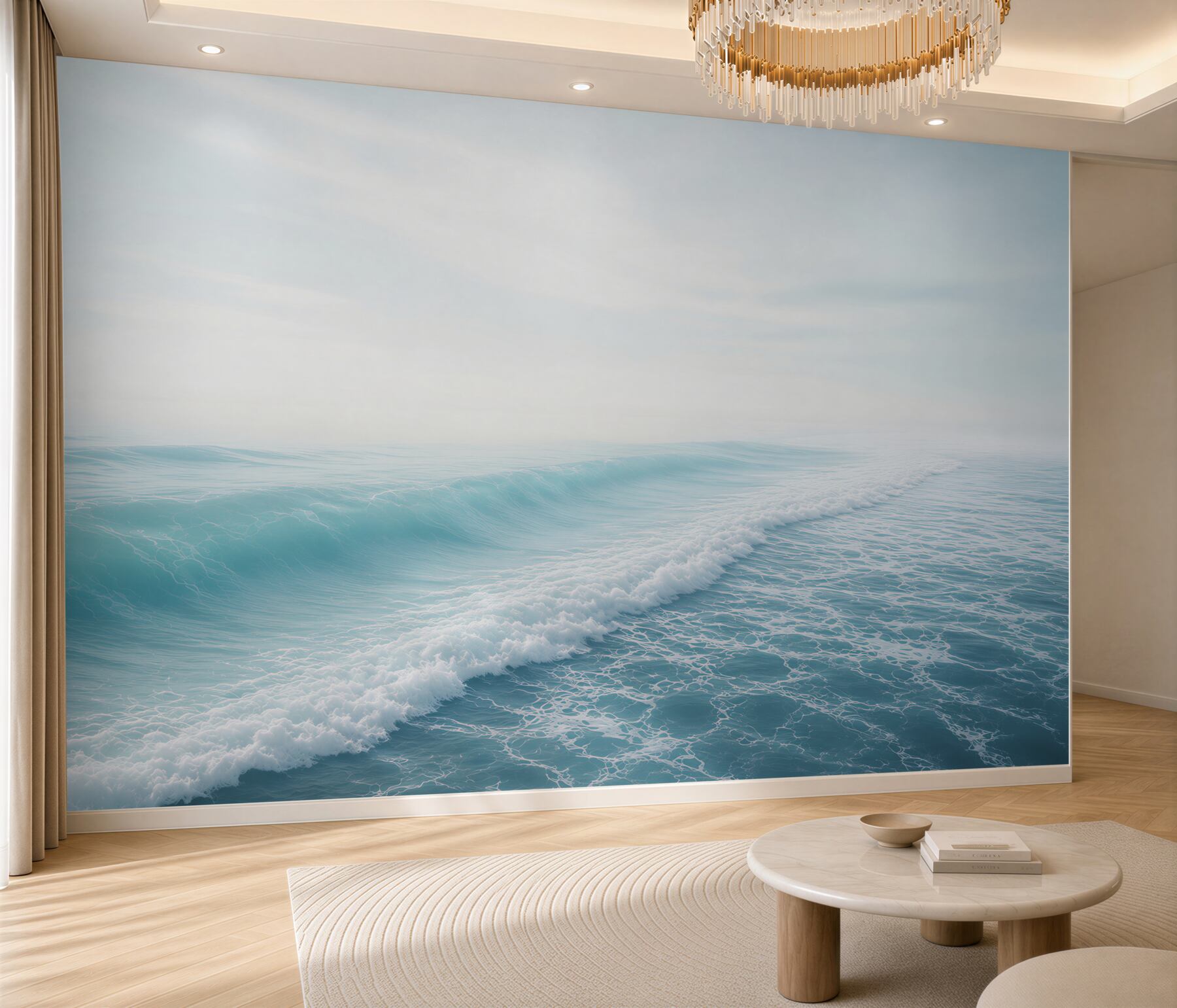 Fototapeta spokojne fale oceanu pastelowy błękit do sypialni?v23