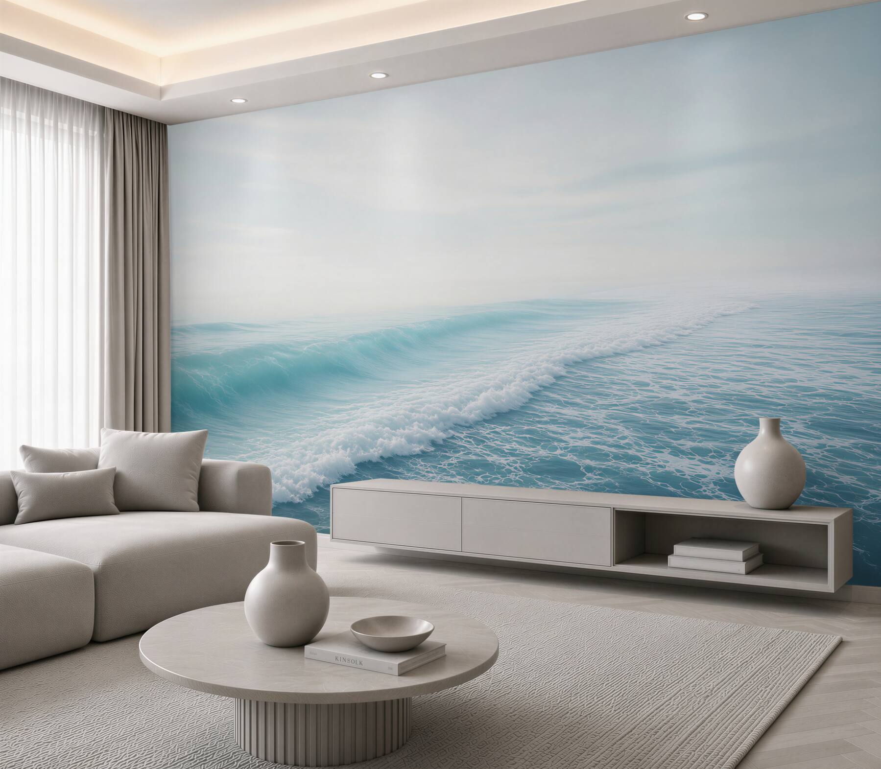Fototapeta spokojne fale oceanu pastelowy błękit do sypialni?v23