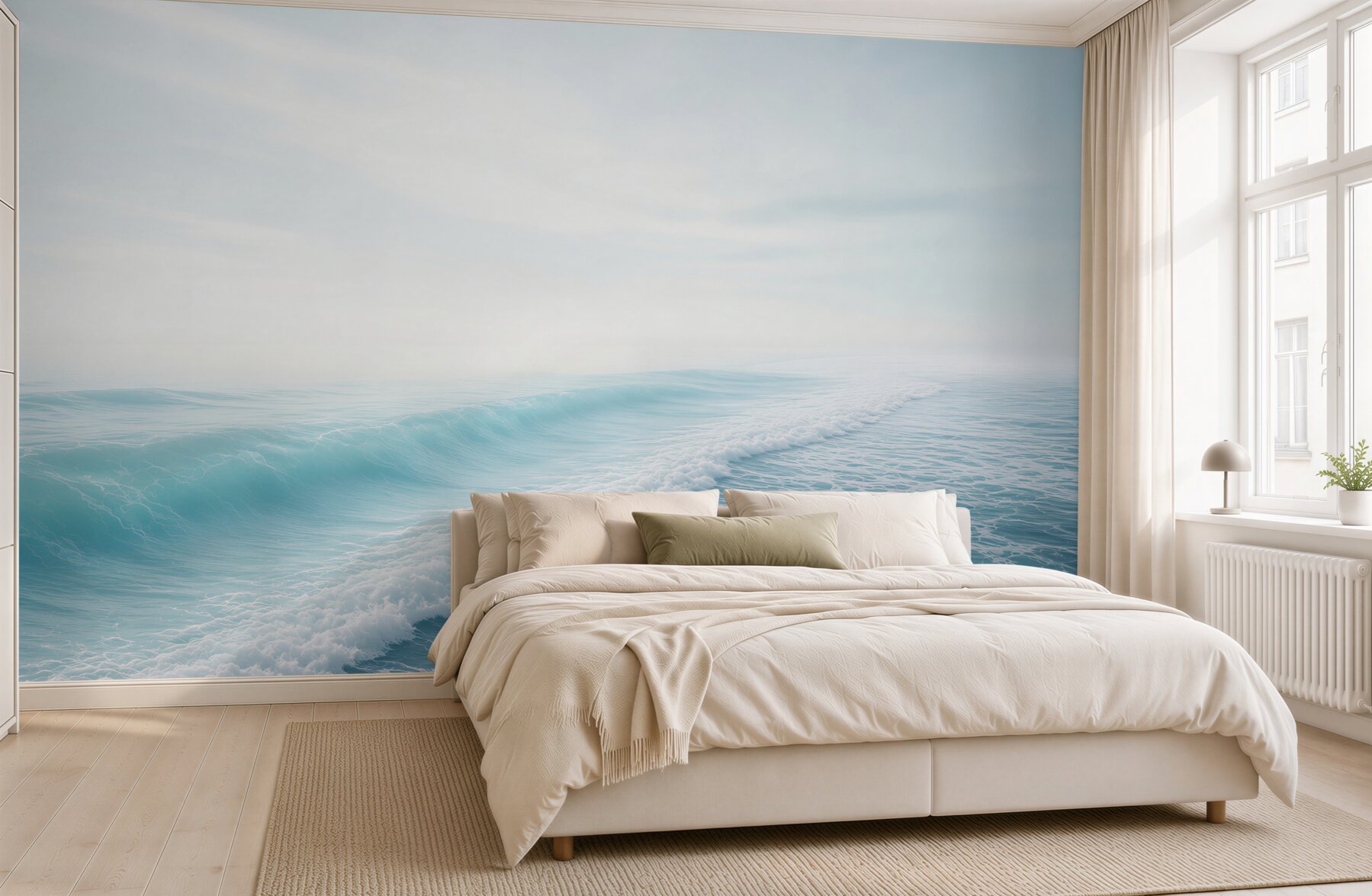 Fototapeta spokojne fale oceanu pastelowy błękit do sypialni?v23